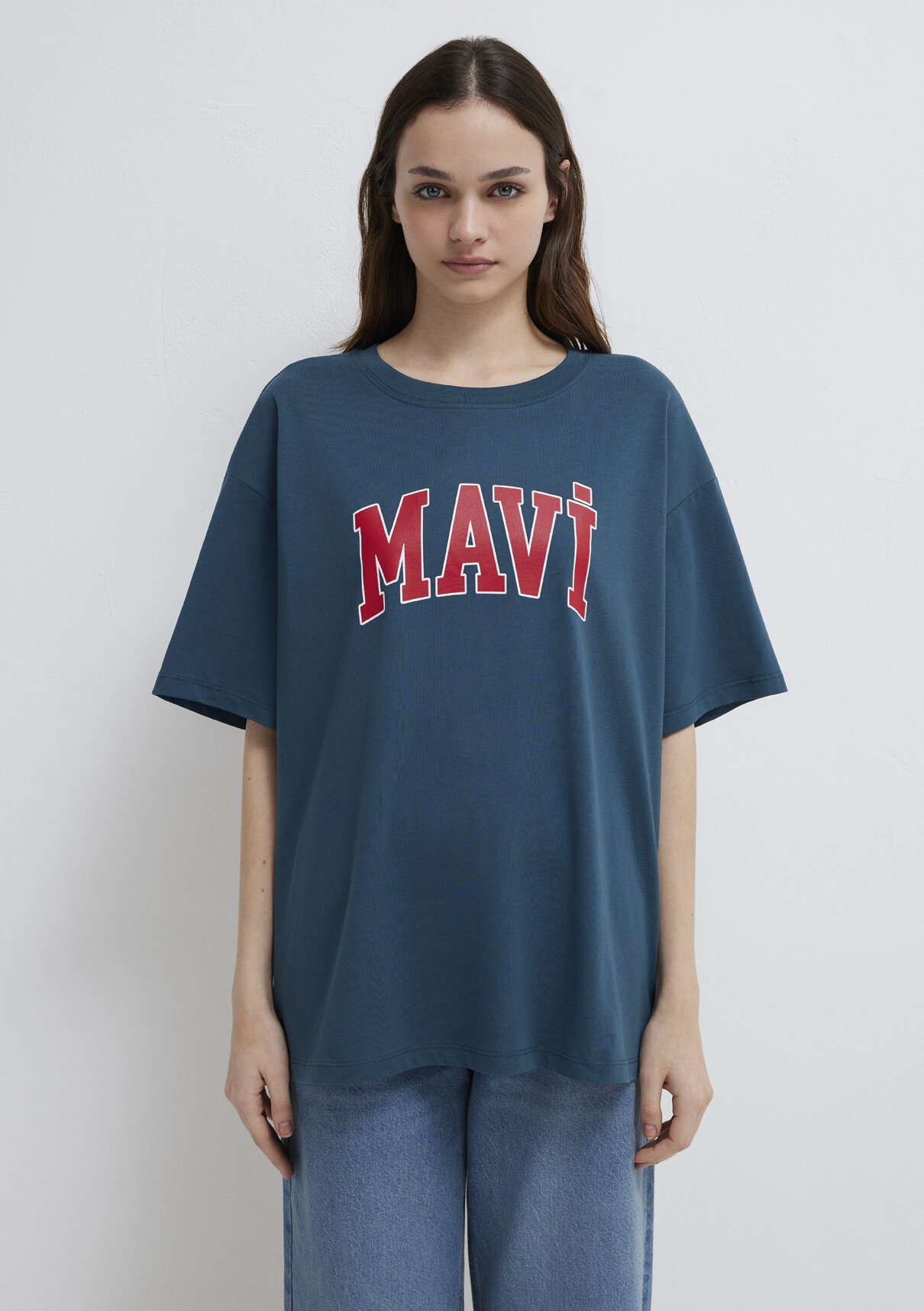 Mavi Logo Baskılı Mavi Tişört görsel 3