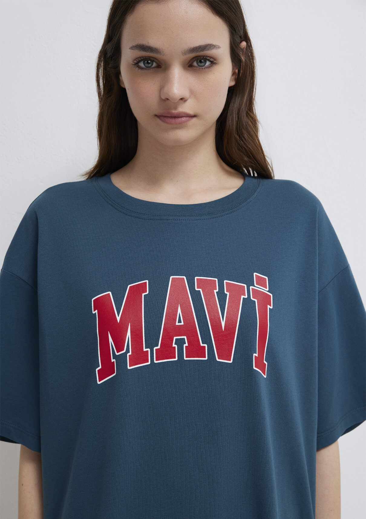 Mavi Logo Baskılı Mavi Tişört görsel 6