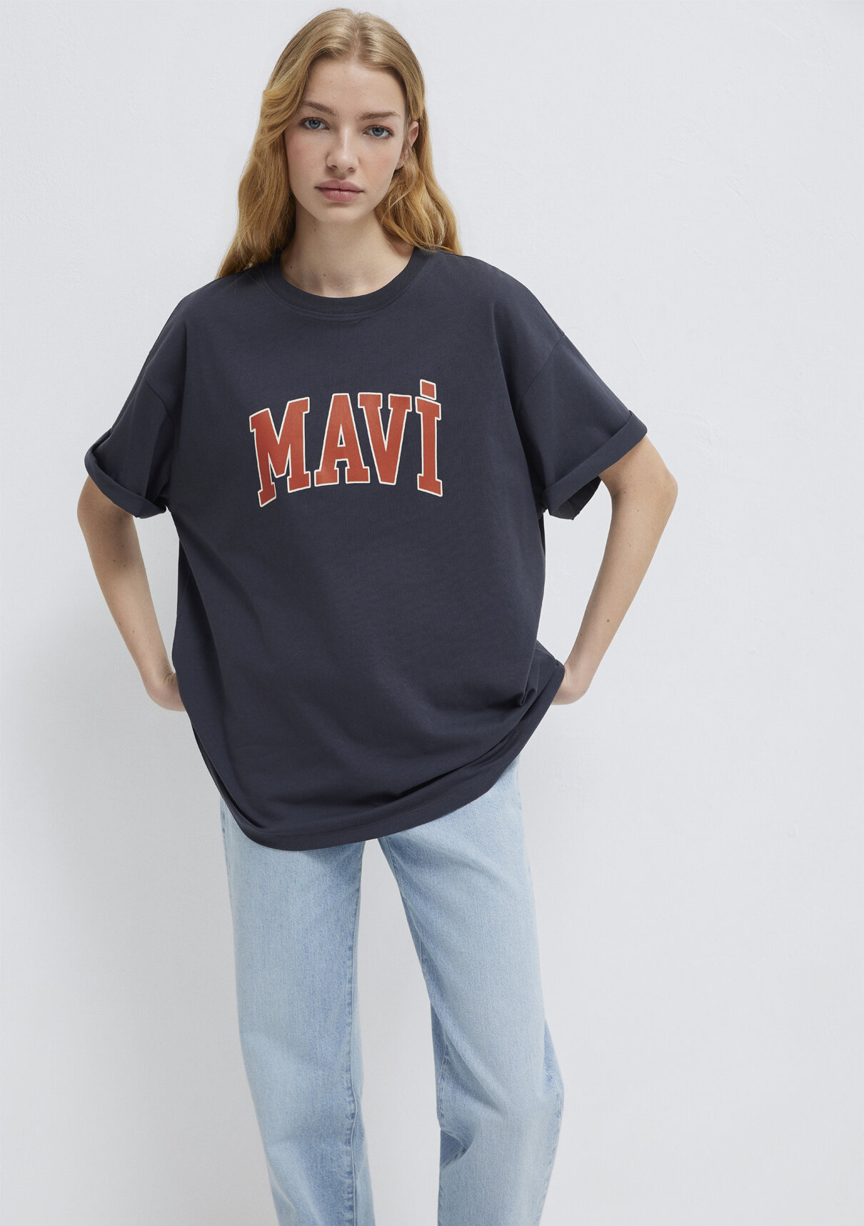 Mavi Logo Baskılı Antrasit Tişört görsel 2