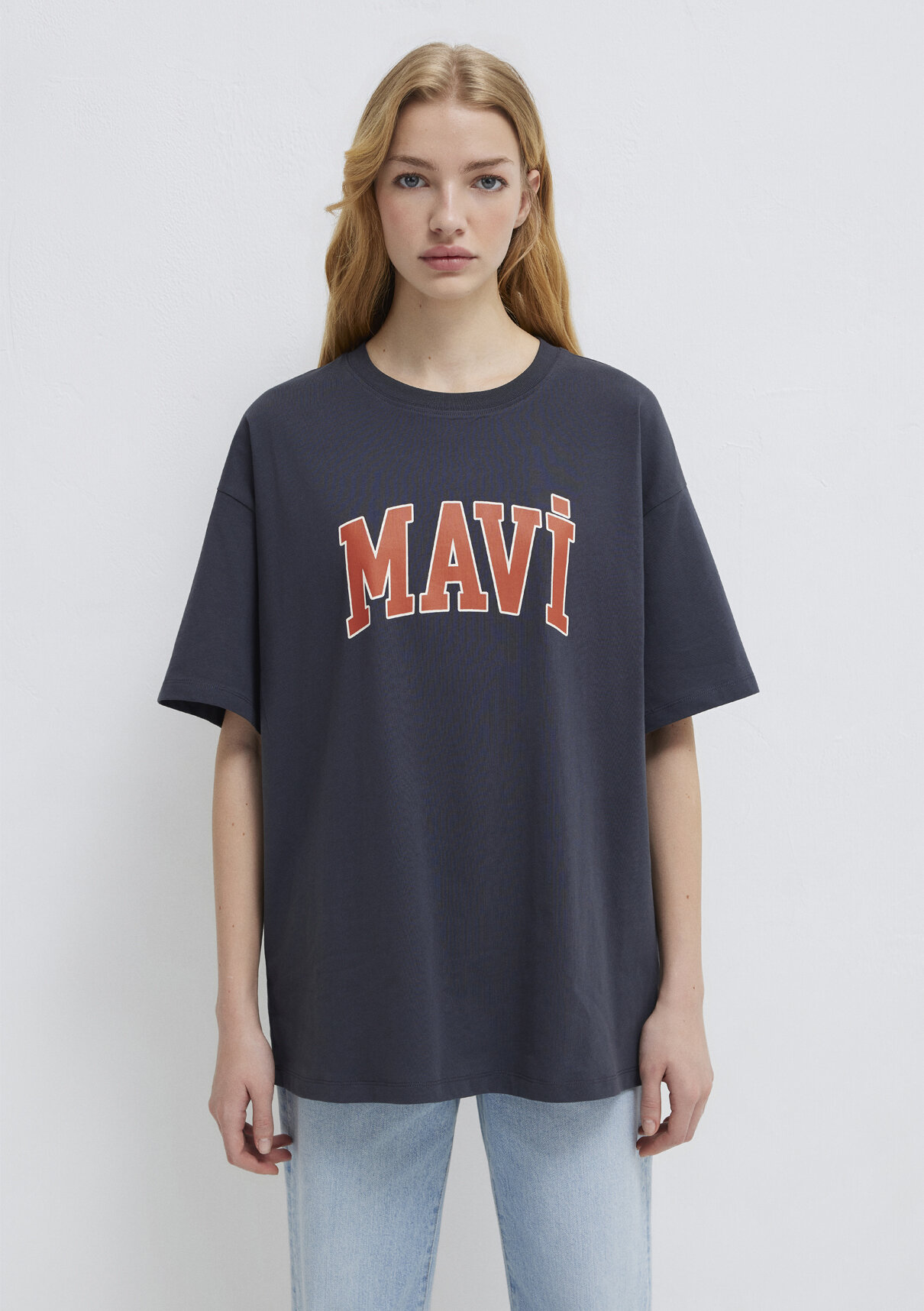 Mavi Logo Baskılı Antrasit Tişört görsel 3