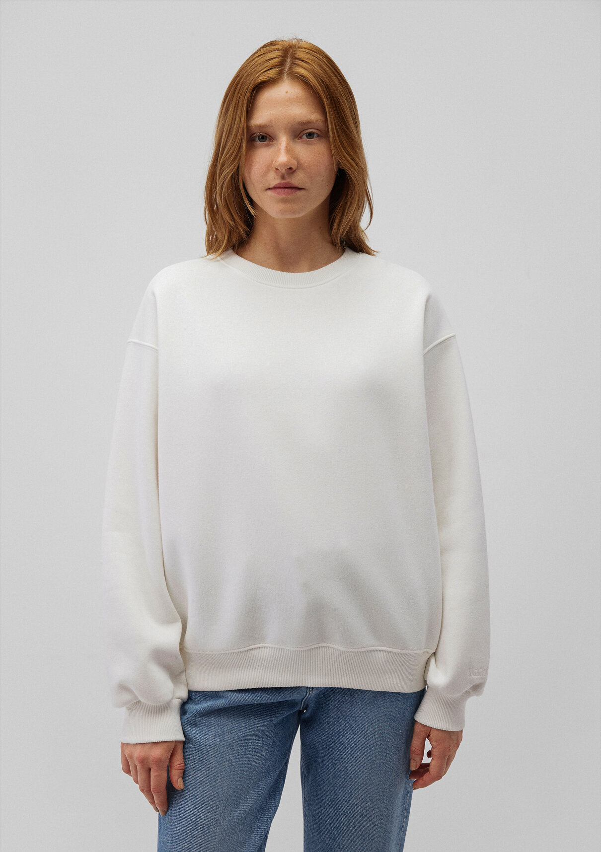 Mavi Bisiklet Yaka Beyaz Basic Sweatshirt görsel 3