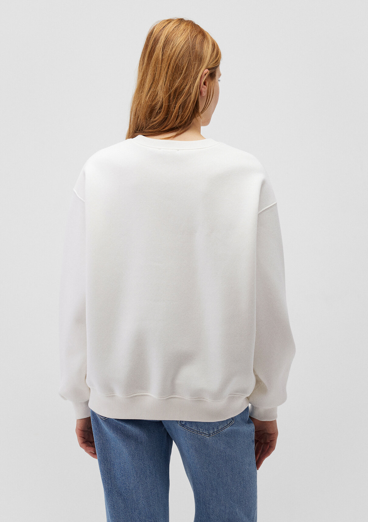 Mavi Bisiklet Yaka Beyaz Basic Sweatshirt görsel 4