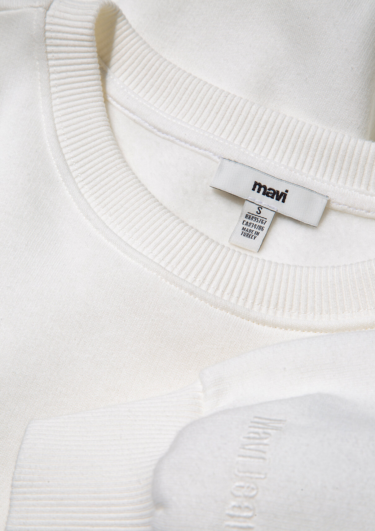 Mavi Bisiklet Yaka Beyaz Basic Sweatshirt görsel 7