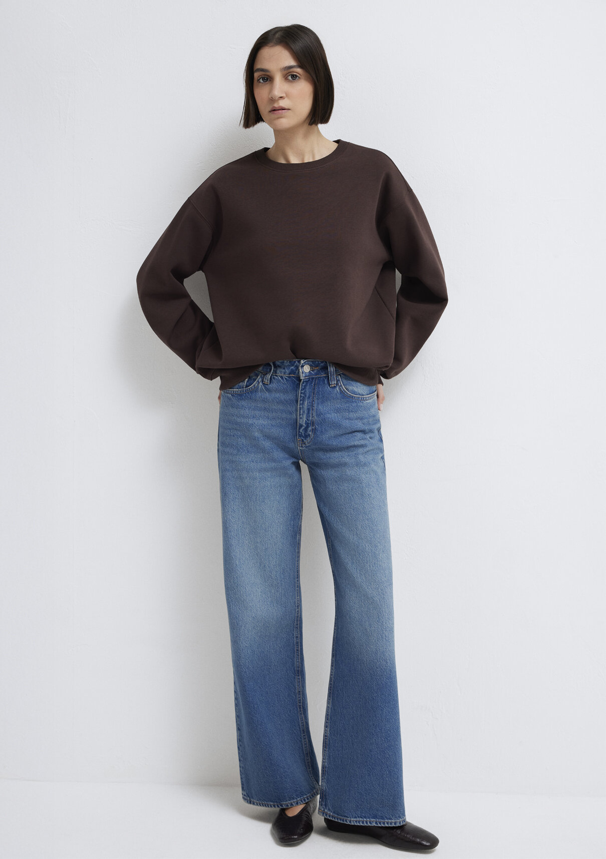 Mavi Bisiklet Yaka Kahverengi Sweatshirt
