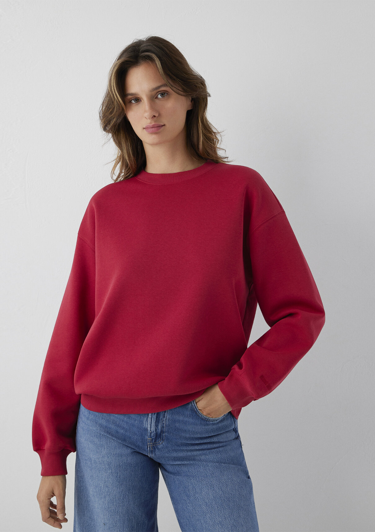Mavi Bisiklet Yaka Kırmızı Basic Sweatshirt