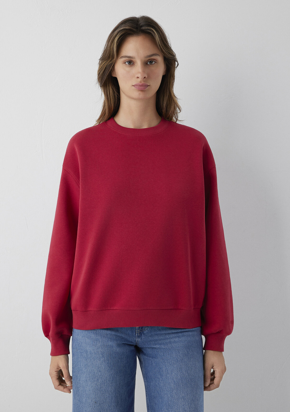 Mavi Bisiklet Yaka Kırmızı Basic Sweatshirt görsel 2