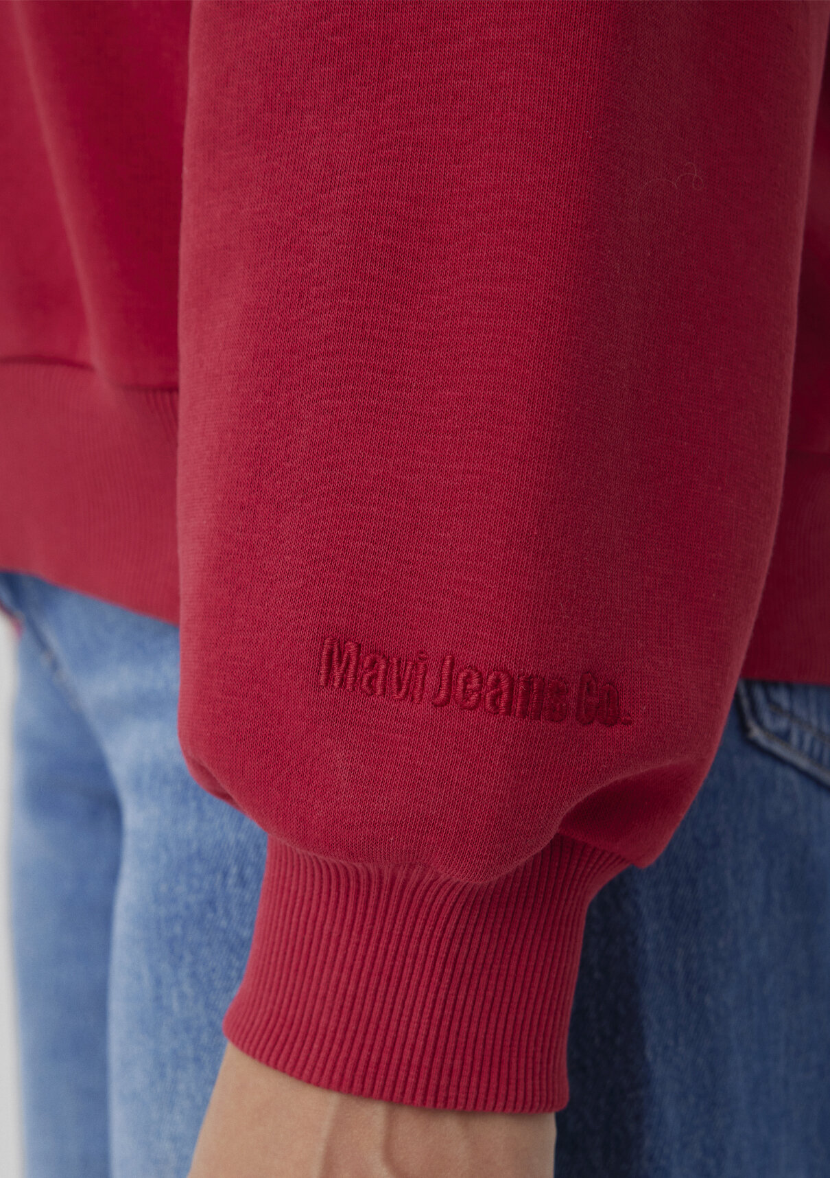 Mavi Bisiklet Yaka Kırmızı Basic Sweatshirt görsel 6