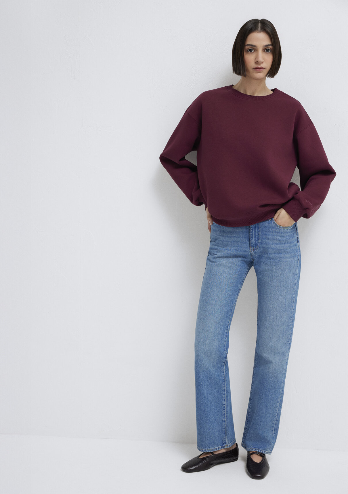 Mavi Bisiklet Yaka Bordo Basic Sweatshirt