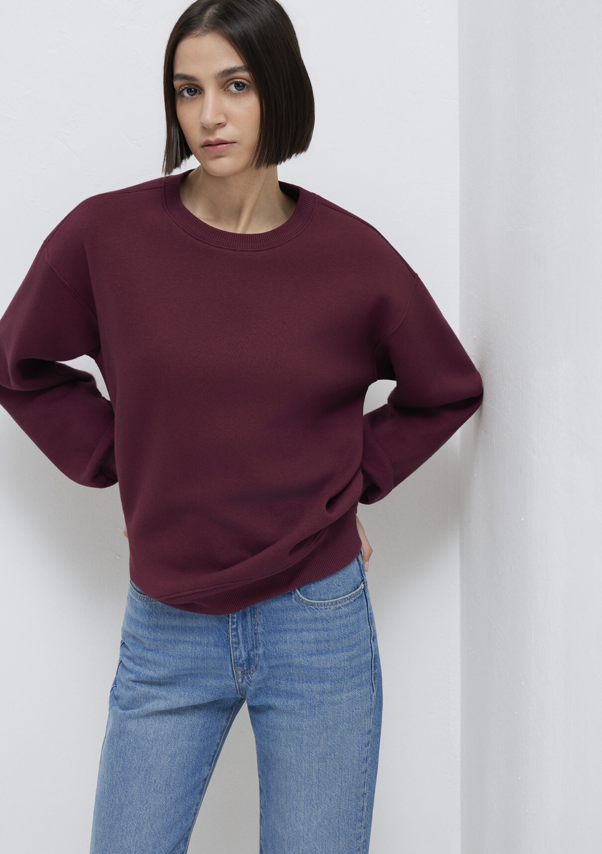 Mavi Bisiklet Yaka Bordo Basic Sweatshirt görsel 2