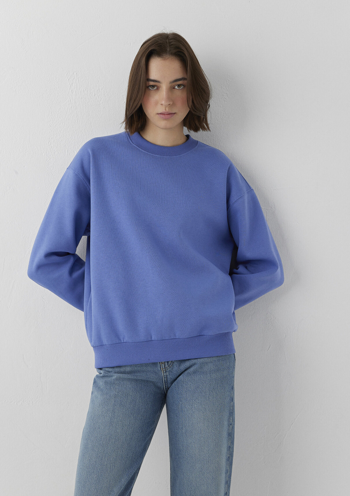 Mavi Bisiklet Yaka Mor Basic Sweatshirt