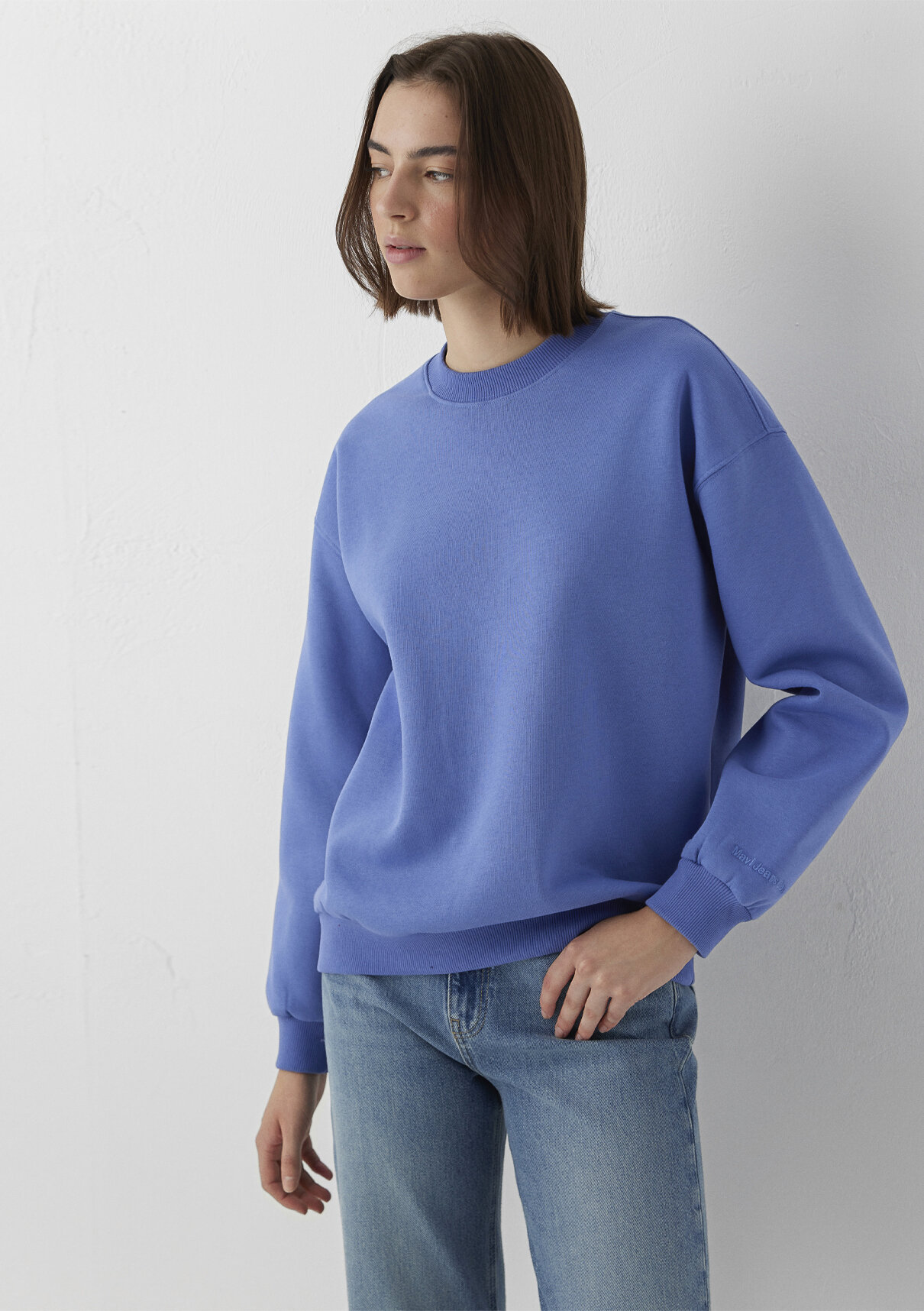 Mavi Bisiklet Yaka Mor Basic Sweatshirt görsel 2