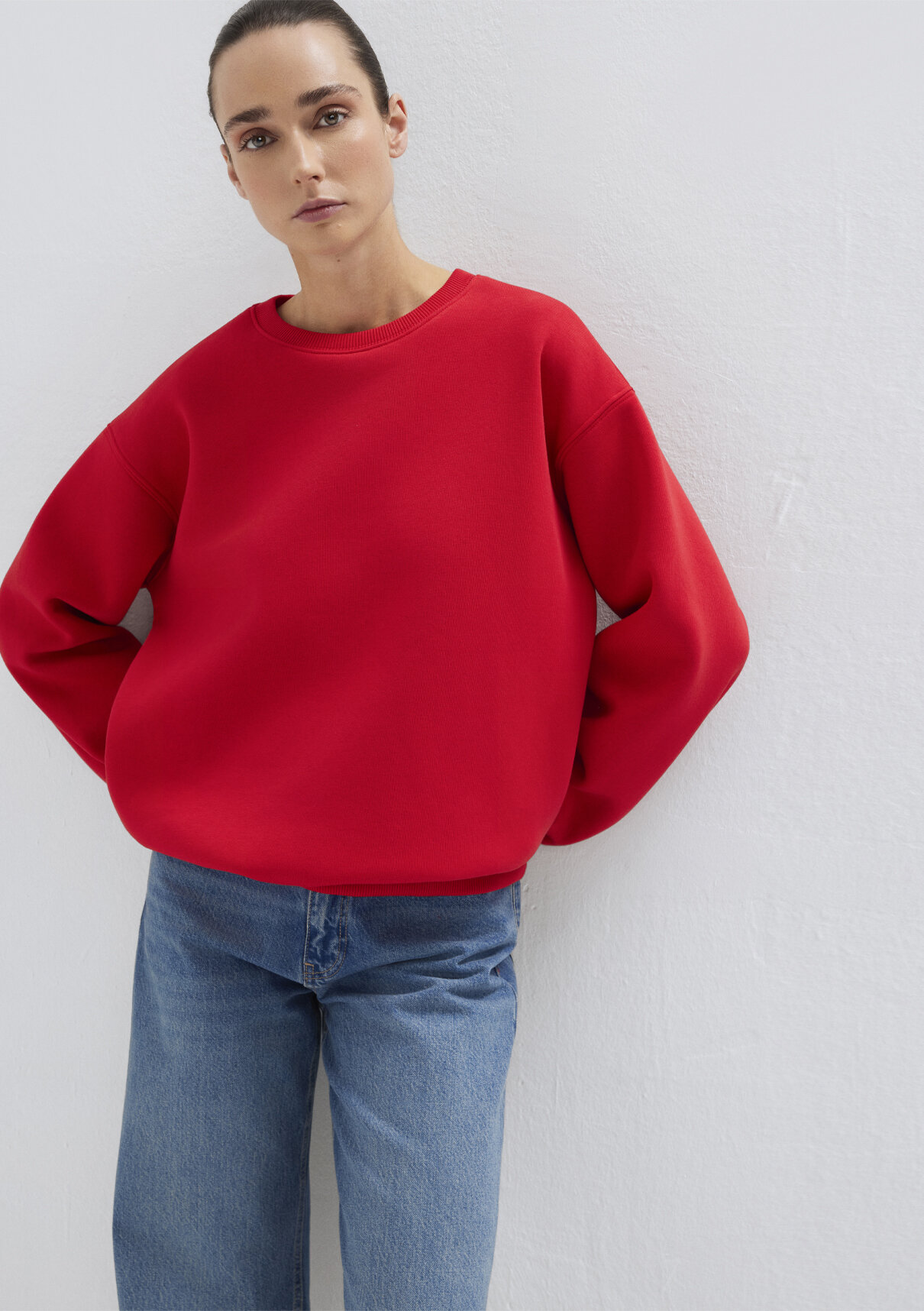 Mavi Bisiklet Yaka Kırmızı Basic Sweatshirt