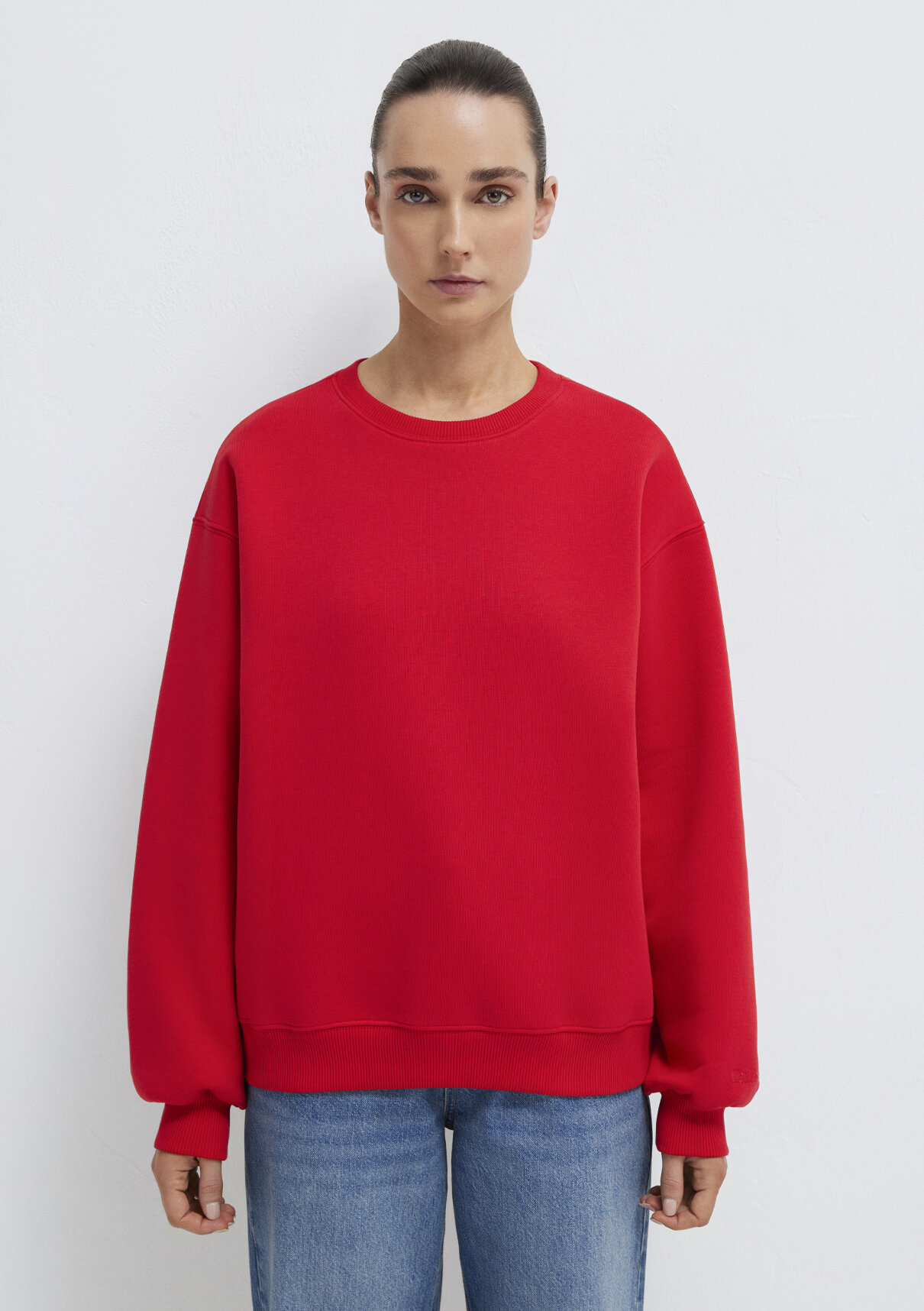Mavi Bisiklet Yaka Kırmızı Basic Sweatshirt görsel 2