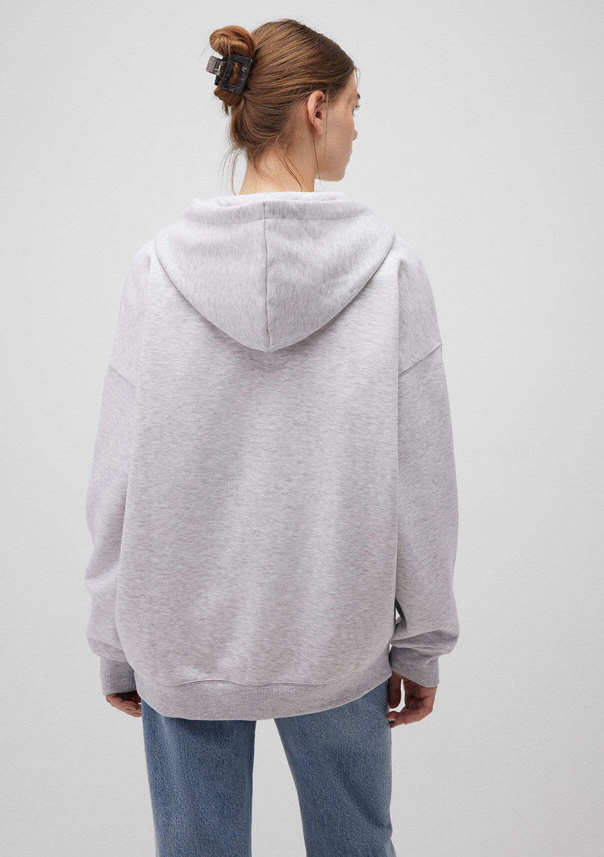 Mavi Kapüşonlu Fermuarlı Gri Sweatshirt görsel 4