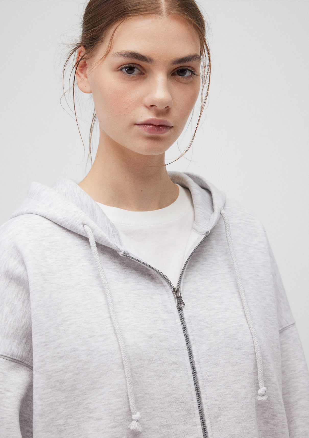 Mavi Kapüşonlu Fermuarlı Gri Sweatshirt görsel 5