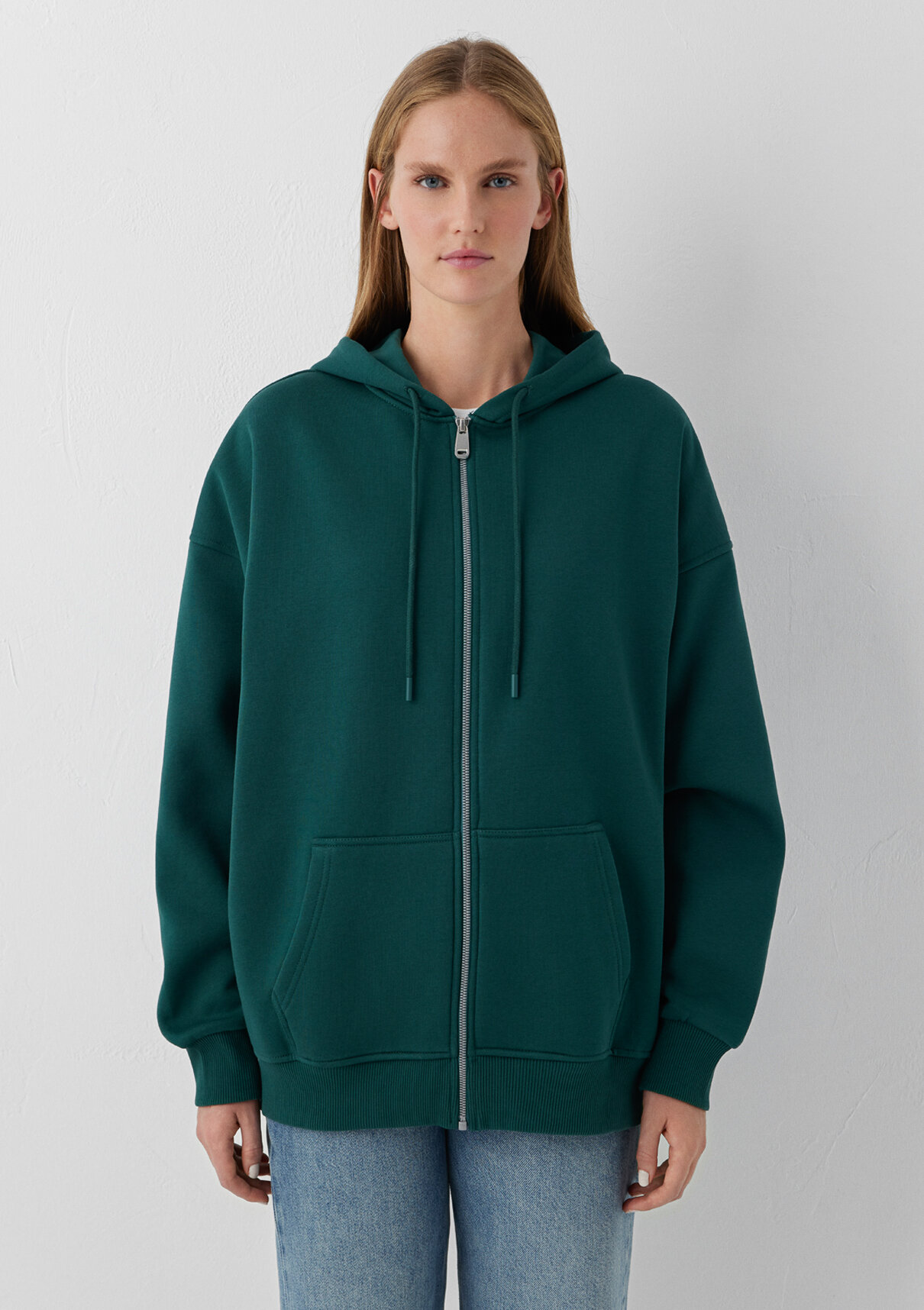 Mavi Kapüşonlu Fermuarlı Yeşil Sweatshirt görsel 3