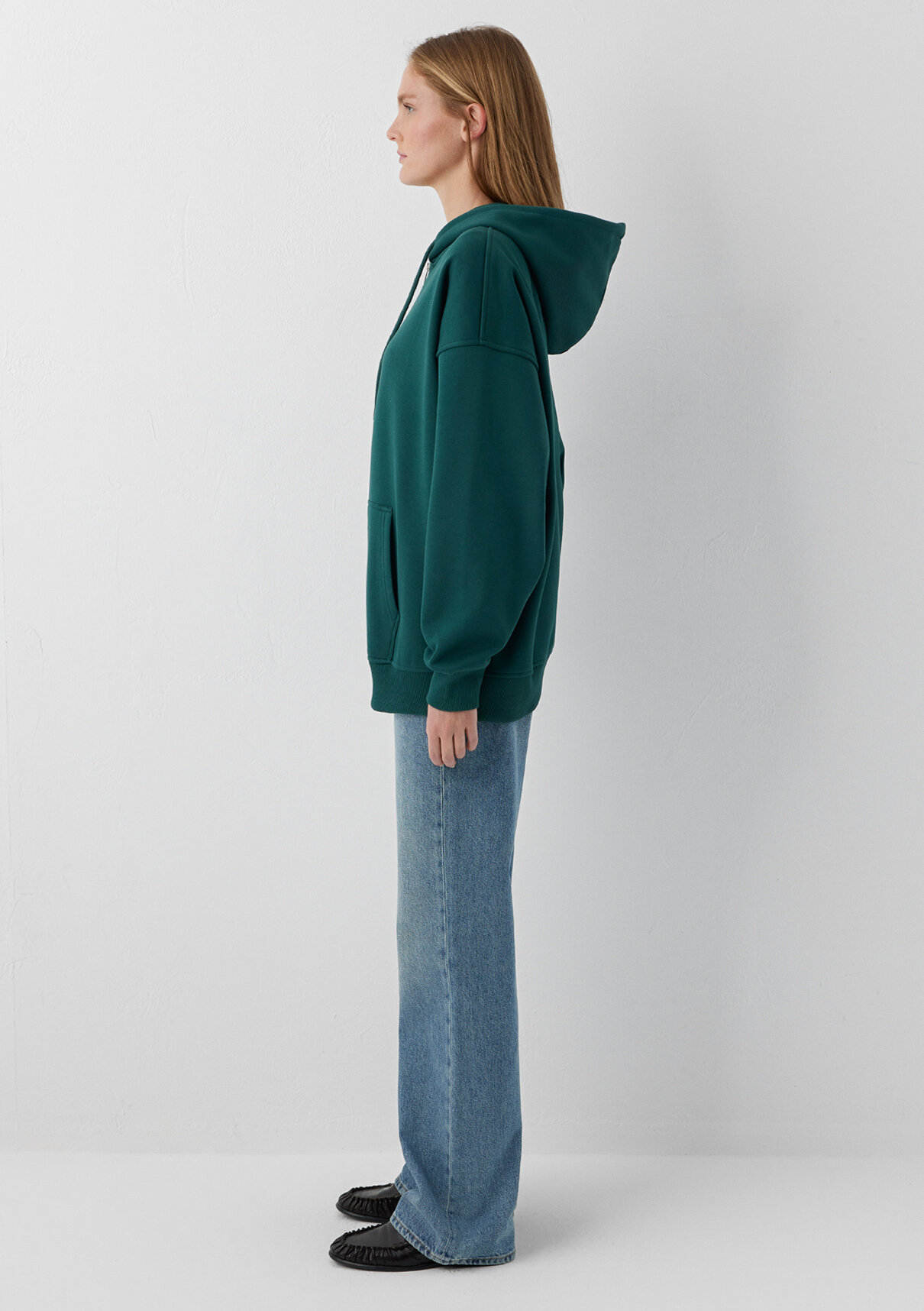 Mavi Kapüşonlu Fermuarlı Yeşil Sweatshirt görsel 4