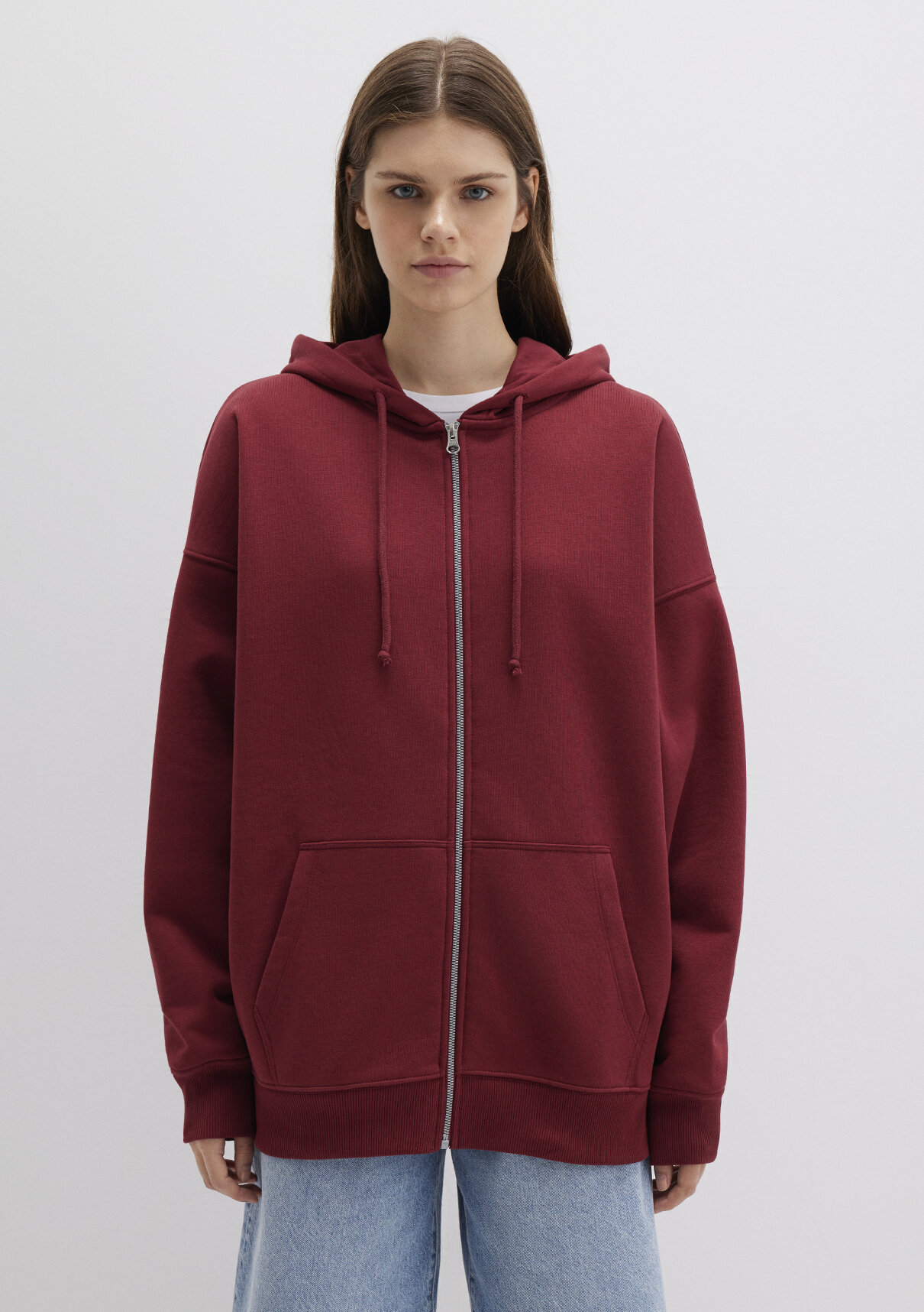 Mavi Kapüşonlu Fermuarlı Bordo Sweatshirt görsel 3