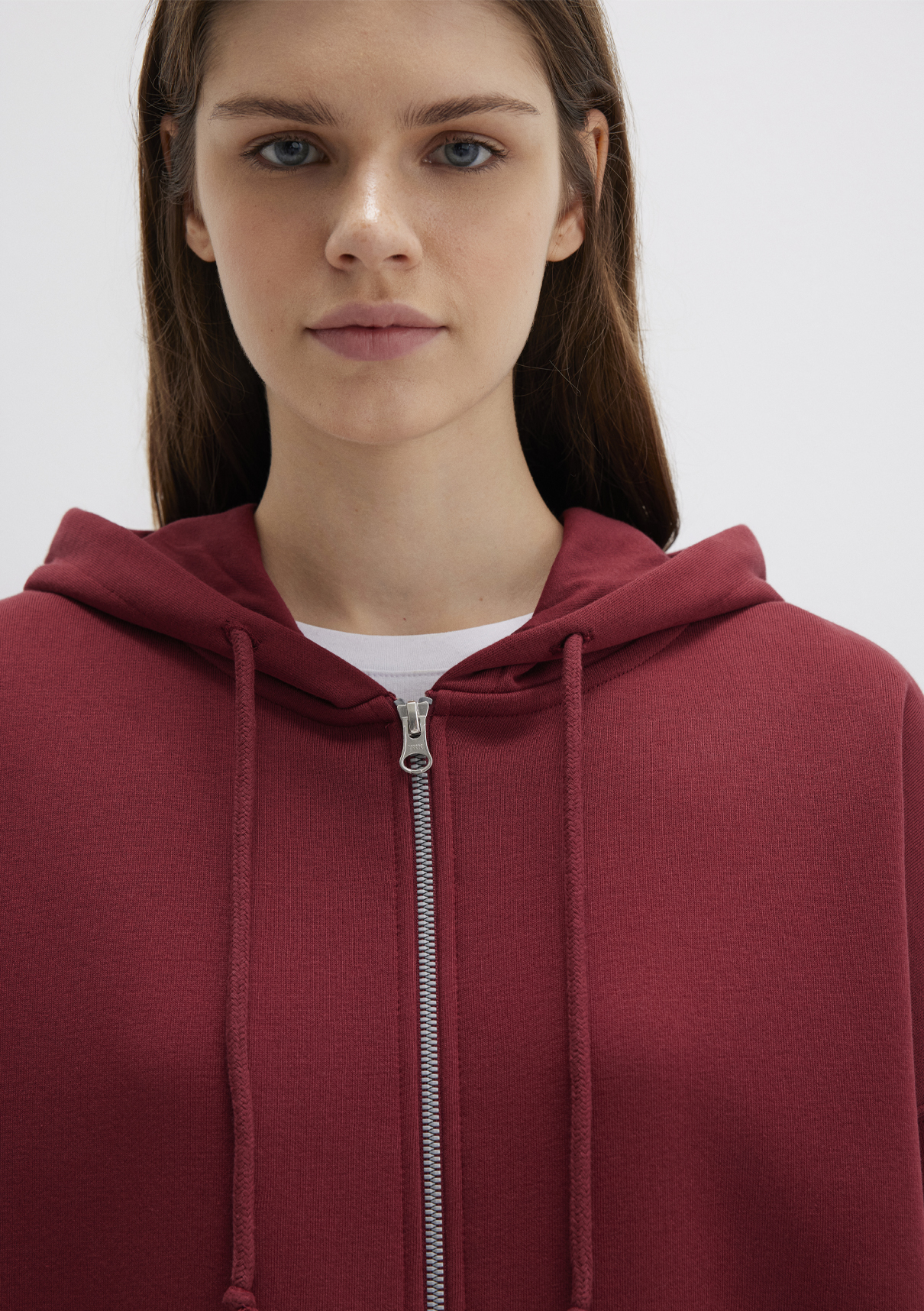 Mavi Kapüşonlu Fermuarlı Bordo Sweatshirt görsel 5