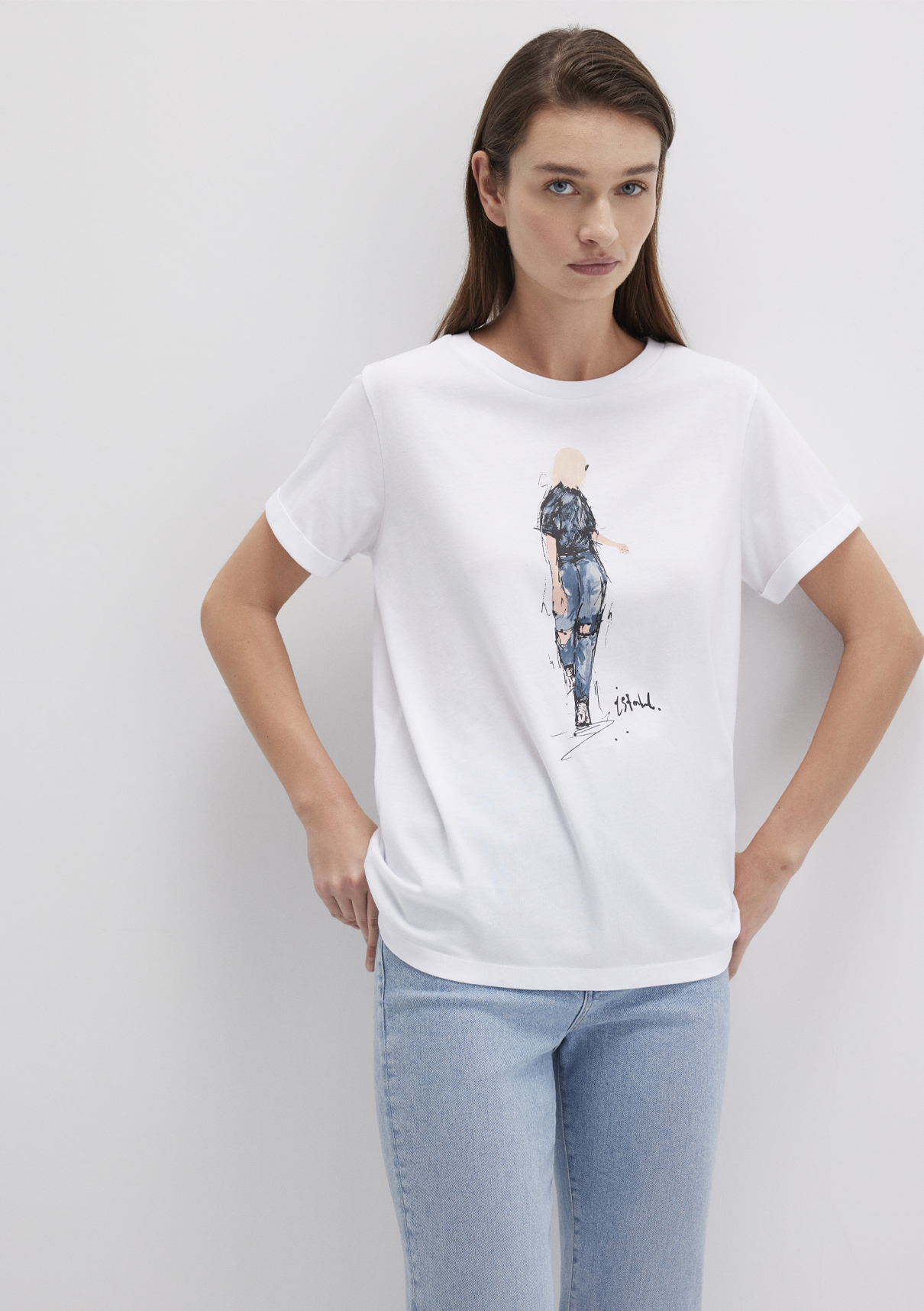 Mavi Denim Kız Baskılı Beyaz İstanbul Tişört