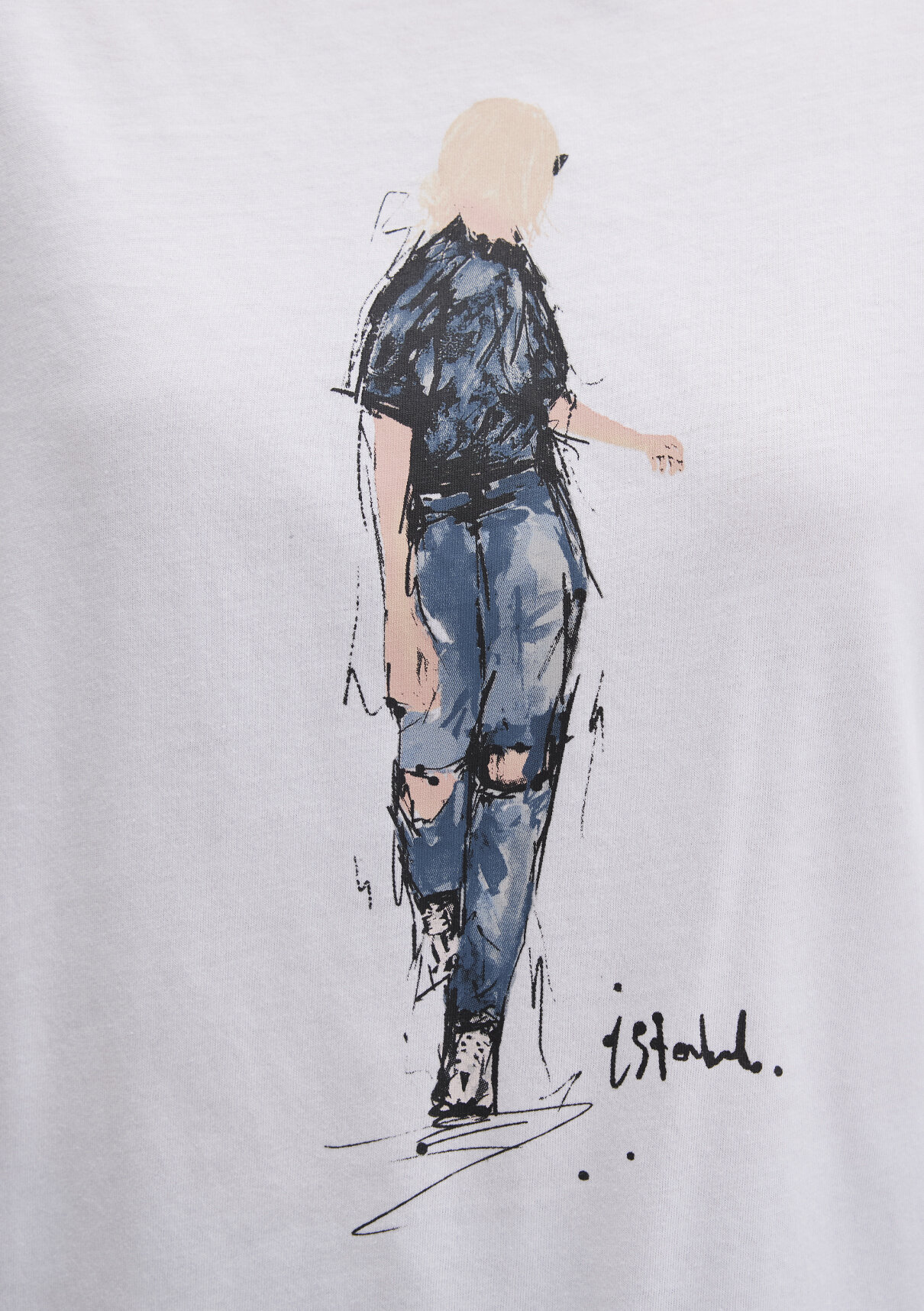 Mavi Denim Kız Baskılı Beyaz İstanbul Tişört görsel 7