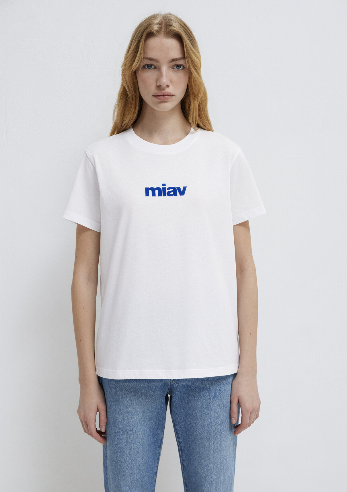 Mavi Miav Baskılı Beyaz Tişört görsel 3