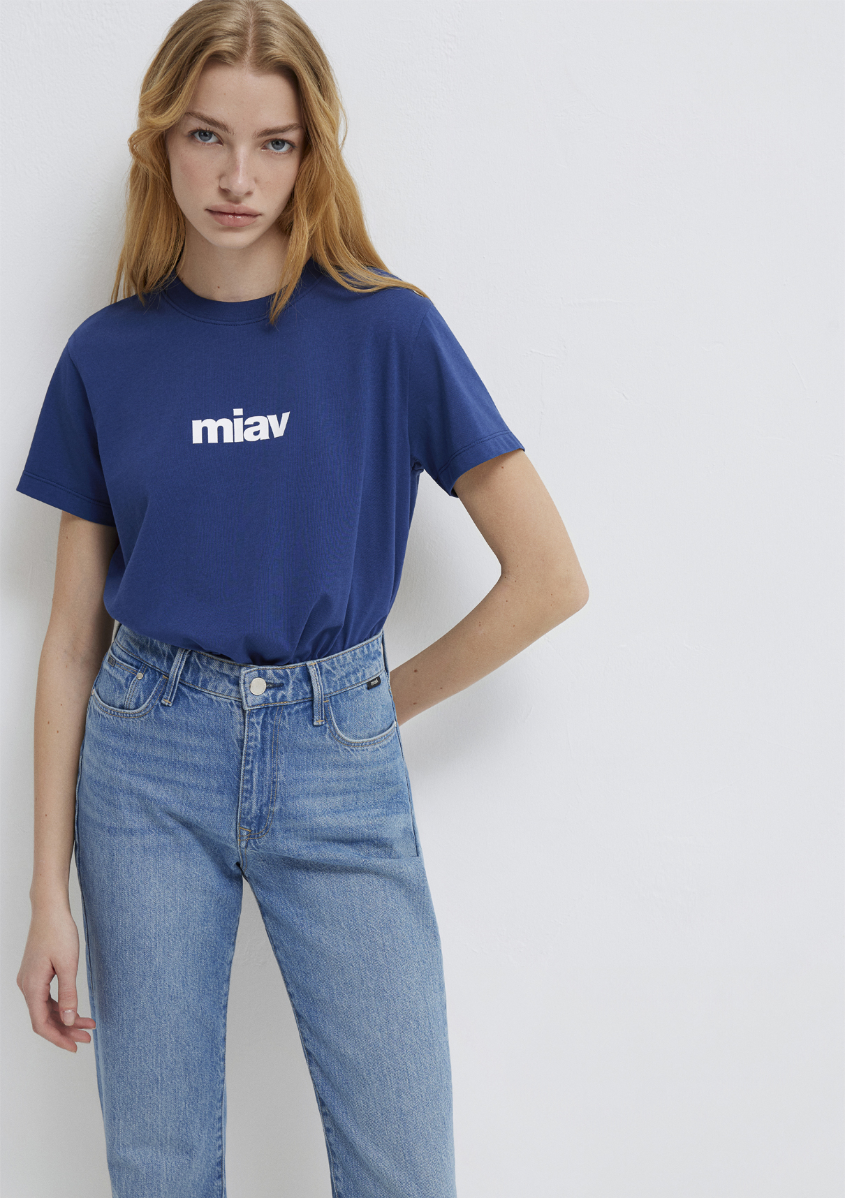 Mavi Miav Baskılı Mavi Tişört