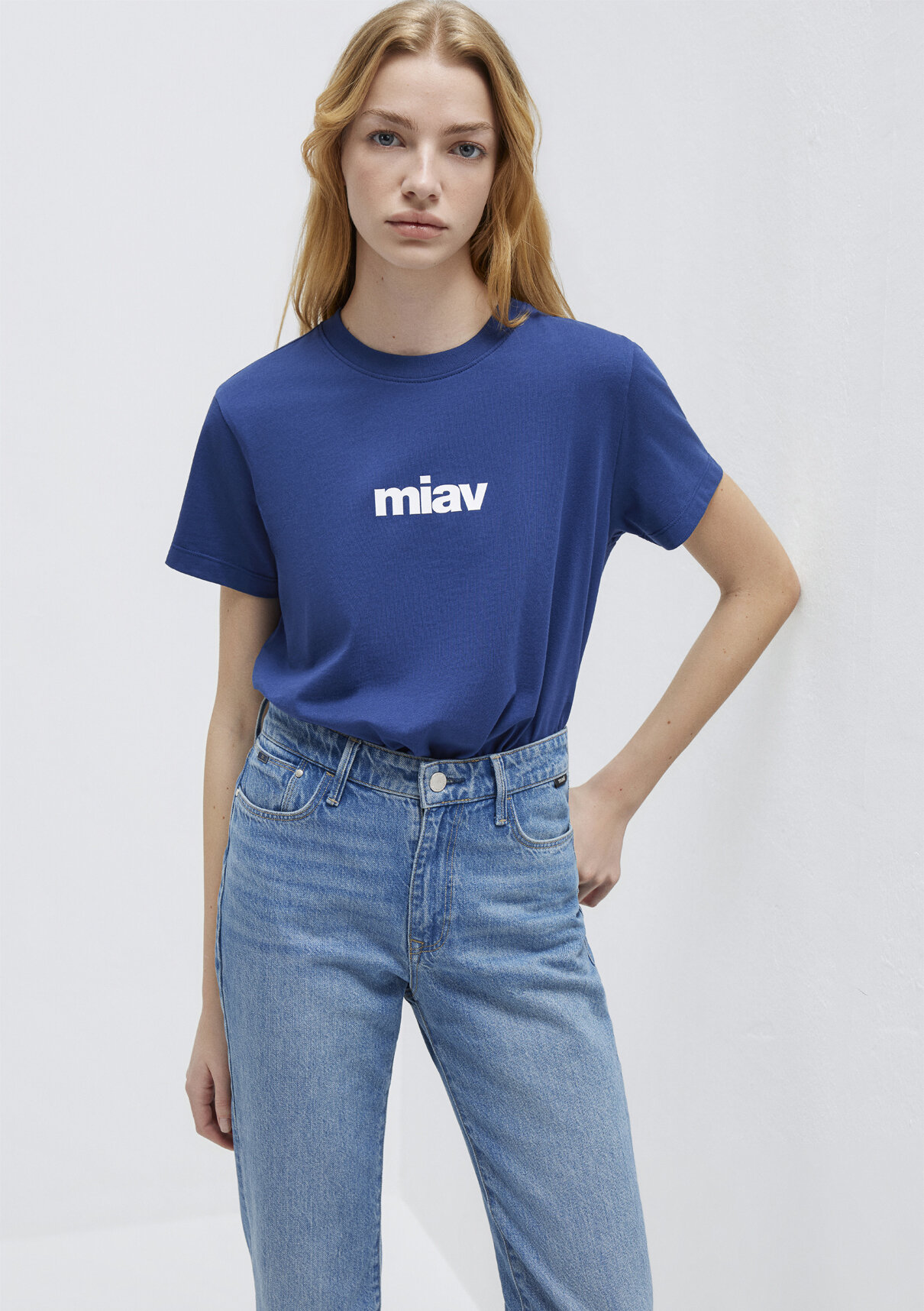 Mavi Miav Baskılı Mavi Tişört görsel 2