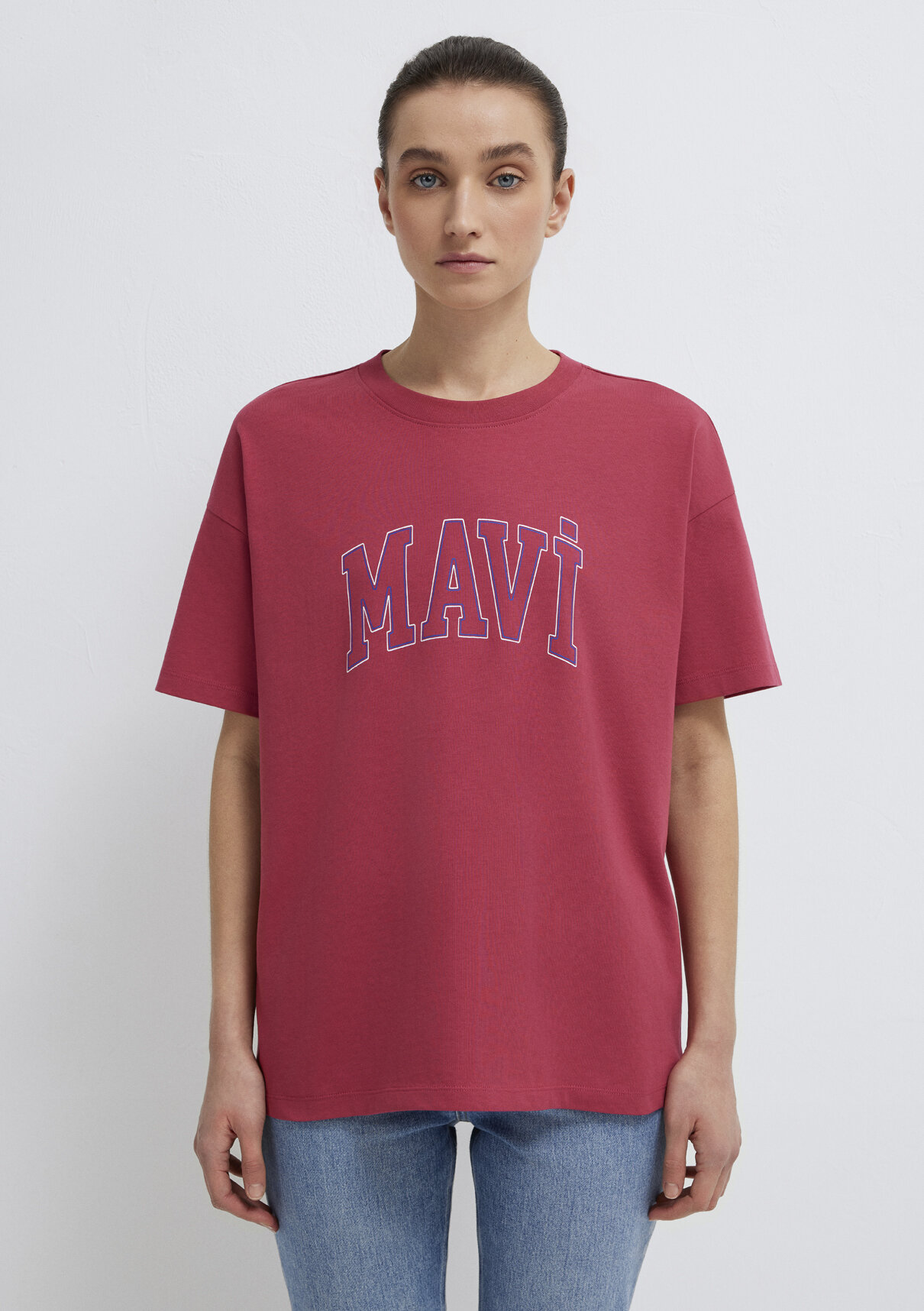 Mavi Logo Baskılı Pembe Tişört görsel 3