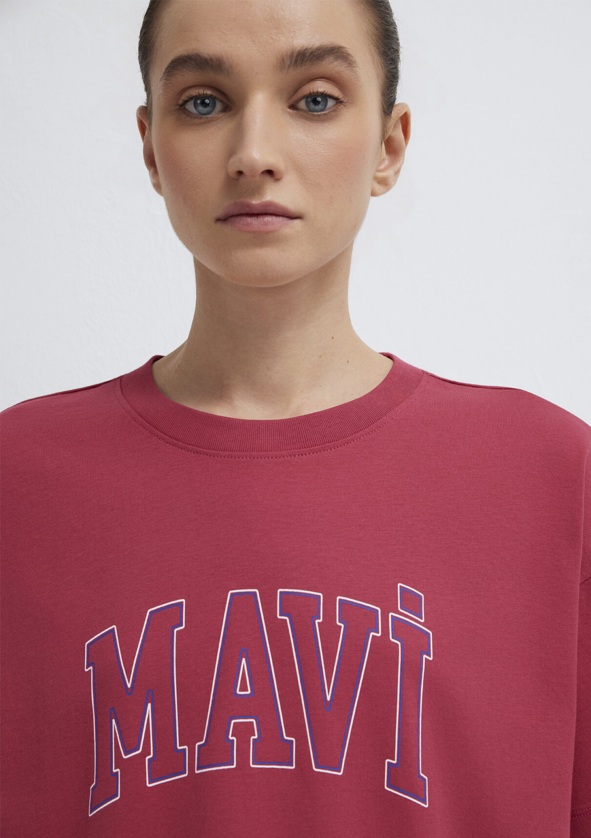 Mavi Logo Baskılı Pembe Tişört görsel 6