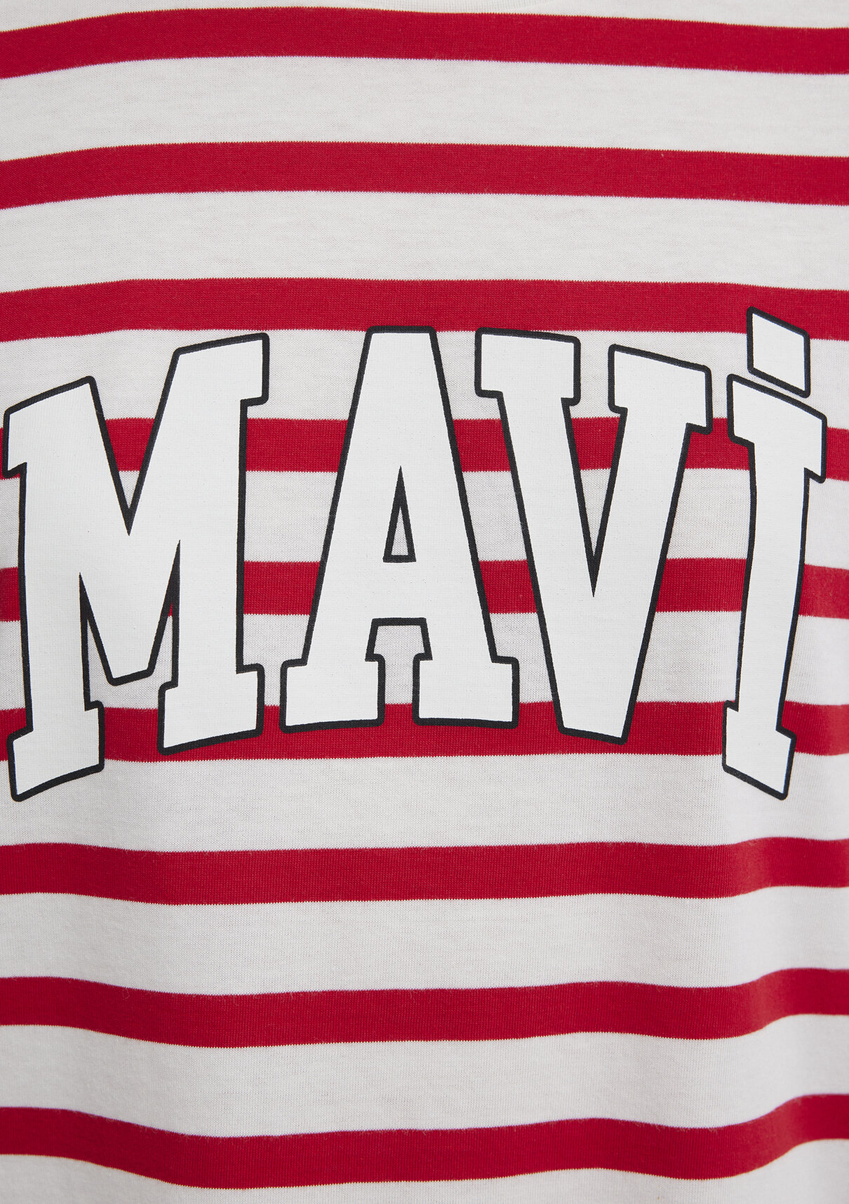Mavi Logo Baskılı Kırmızı Çizgili Tişört görsel 7
