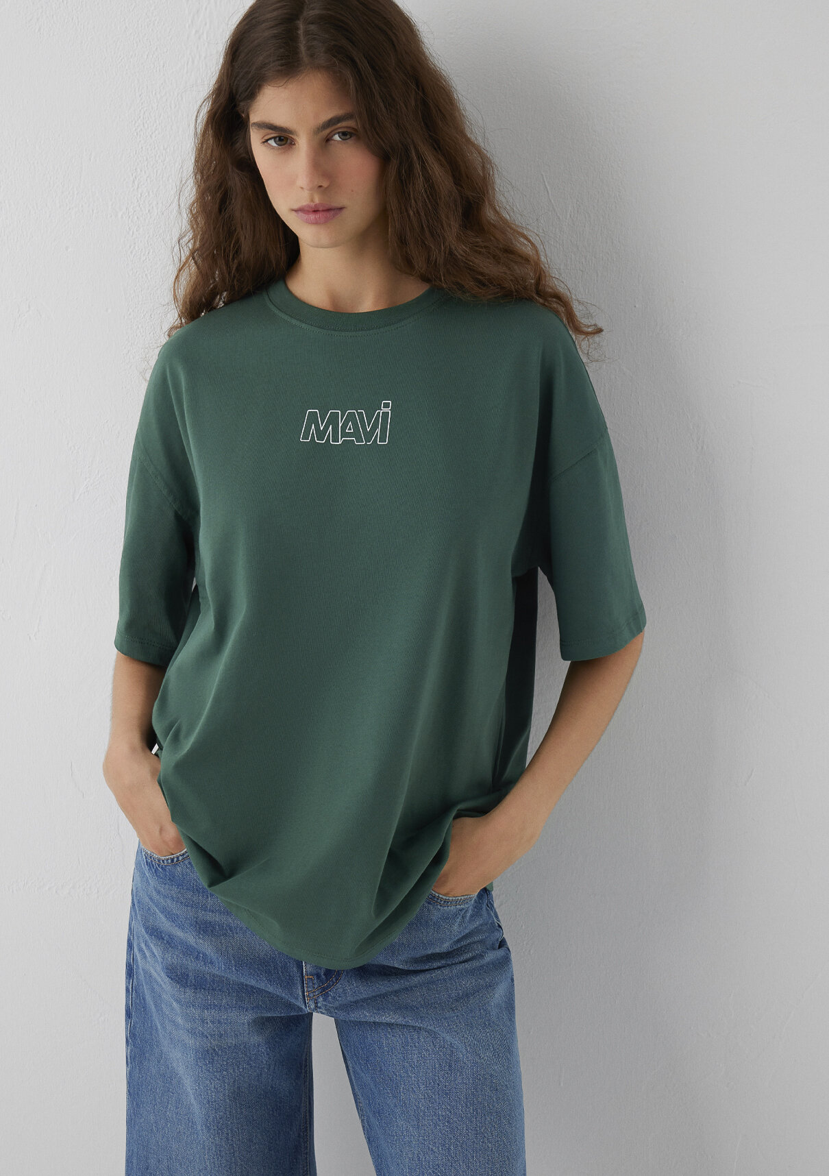 Mavi Logo Baskılı Yeşil Tişört