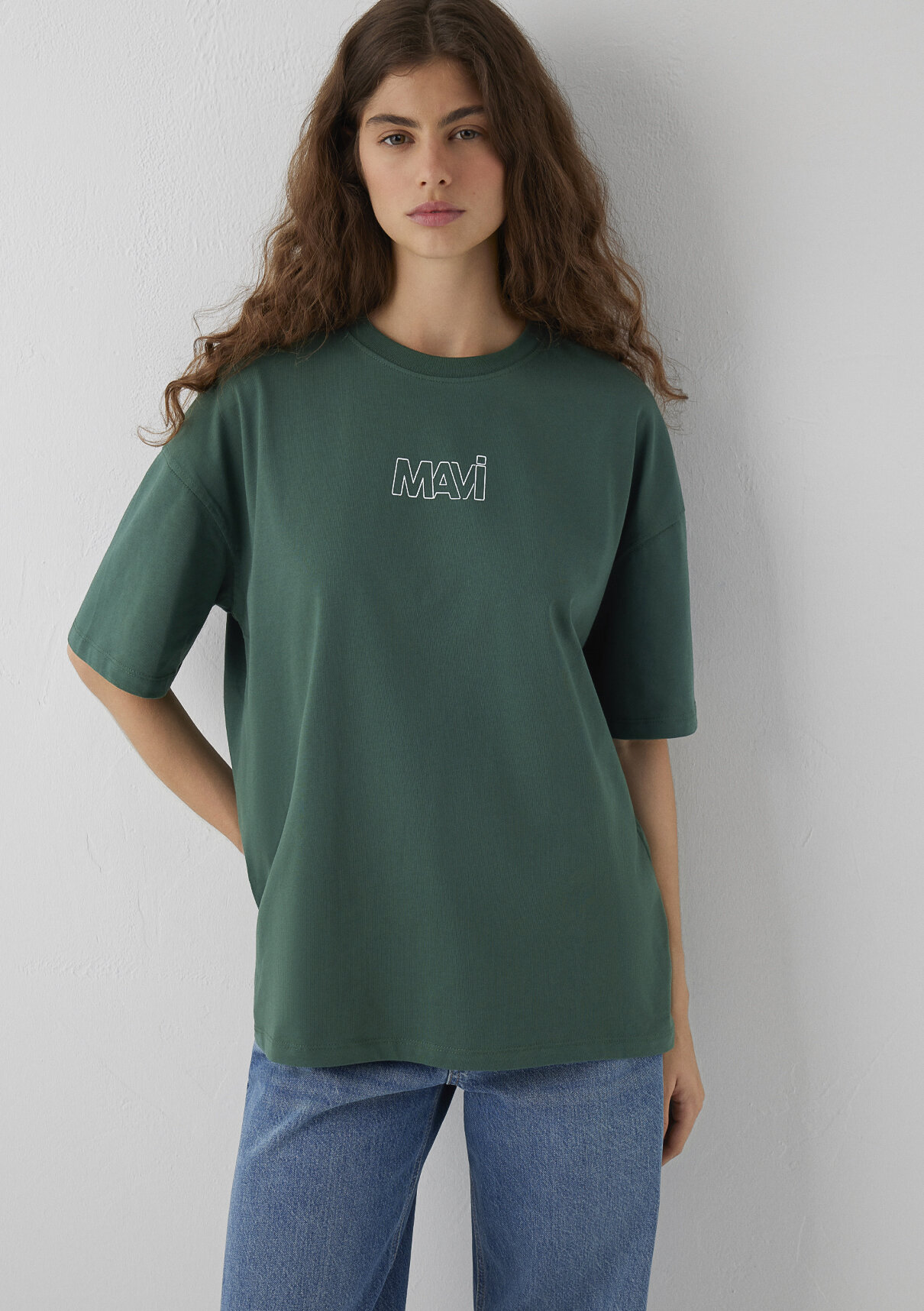 Mavi Logo Baskılı Yeşil Tişört görsel 2