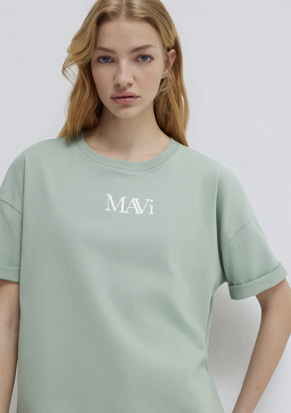 Mavi Logo Baskılı Yeşil Tişört görsel 2