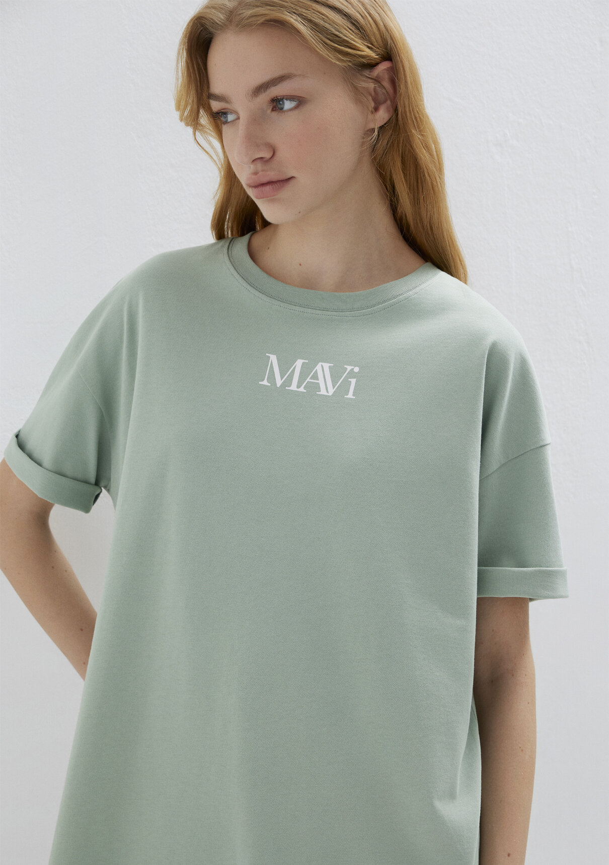 Mavi Logo Baskılı Yeşil Tişört görsel 3