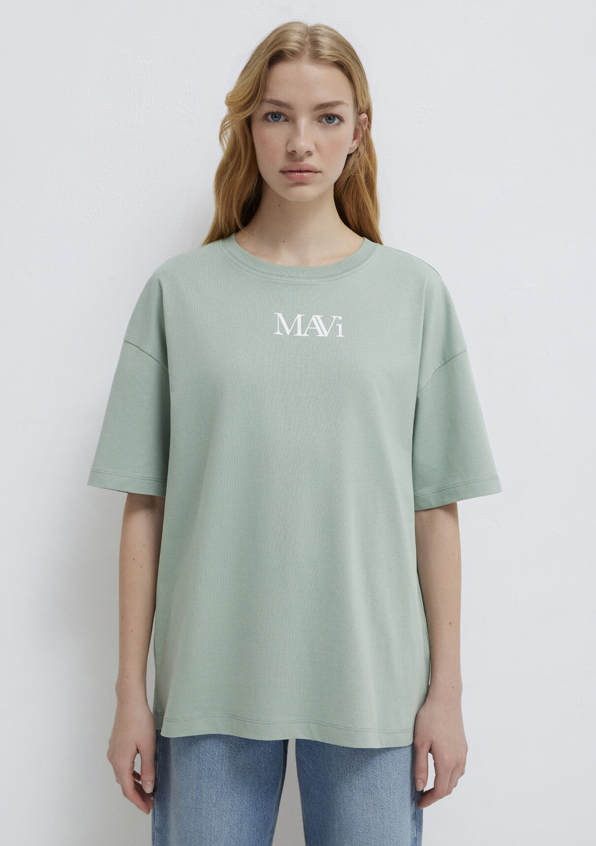 Mavi Logo Baskılı Yeşil Tişört görsel 4