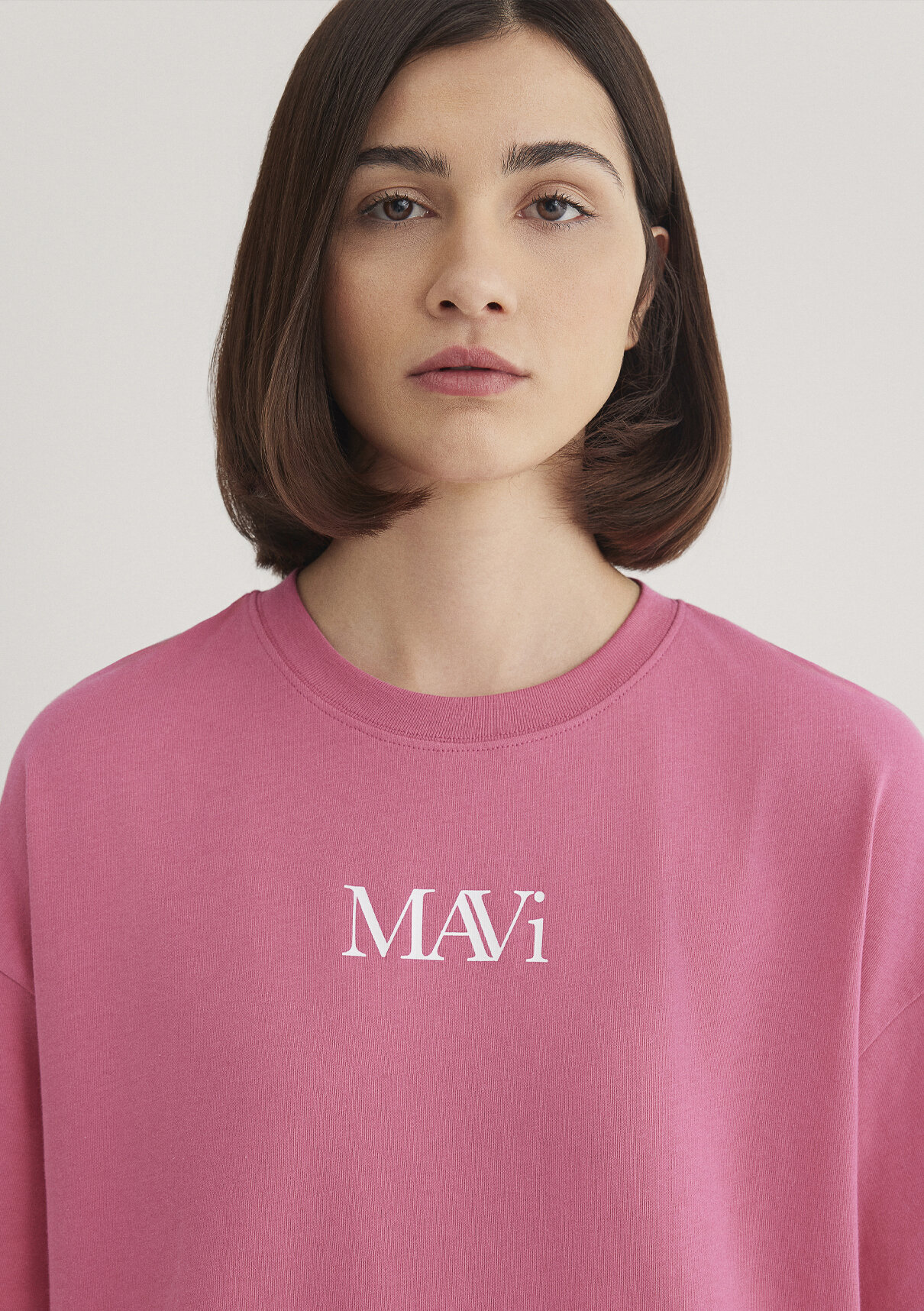 Mavi Logo Baskılı Pembe Tişört görsel 5