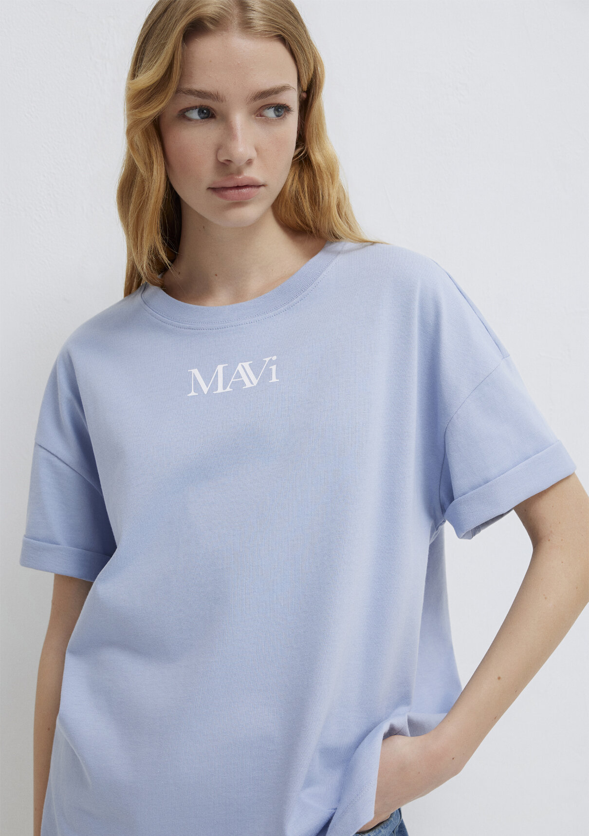 Mavi Logo Baskılı Mavi Tişört