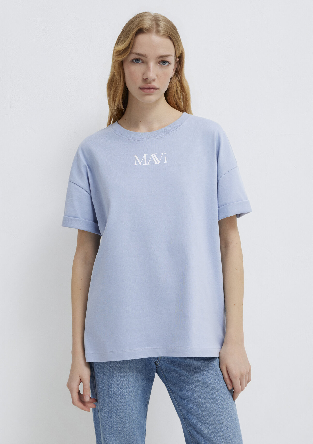 Mavi Logo Baskılı Mavi Tişört görsel 2