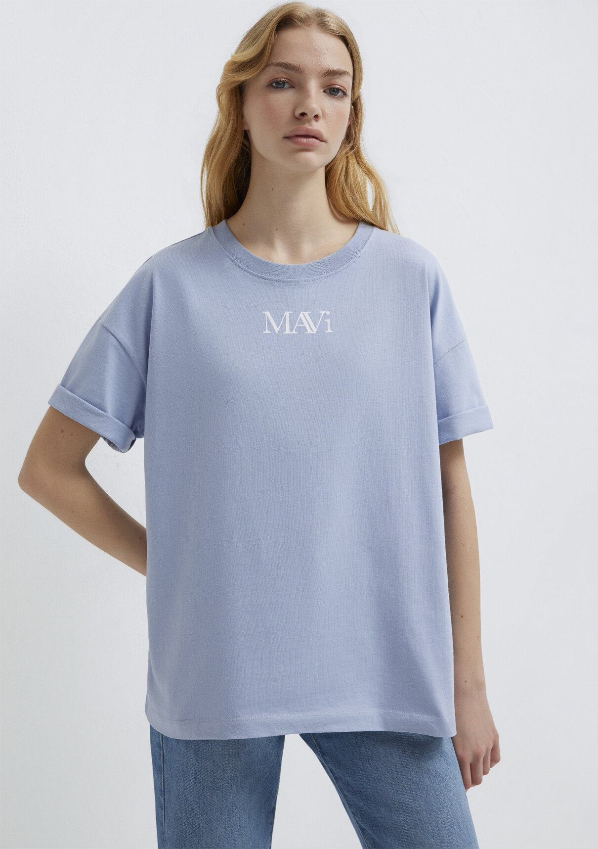 Mavi Logo Baskılı Mavi Tişört görsel 3