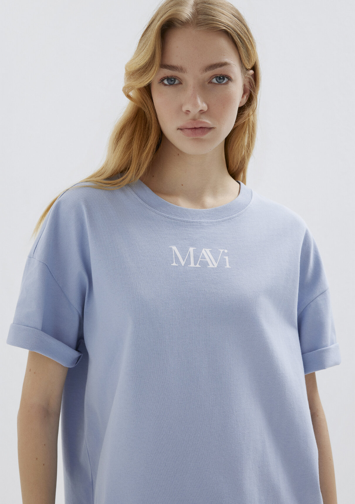 Mavi Logo Baskılı Mavi Tişört görsel 4