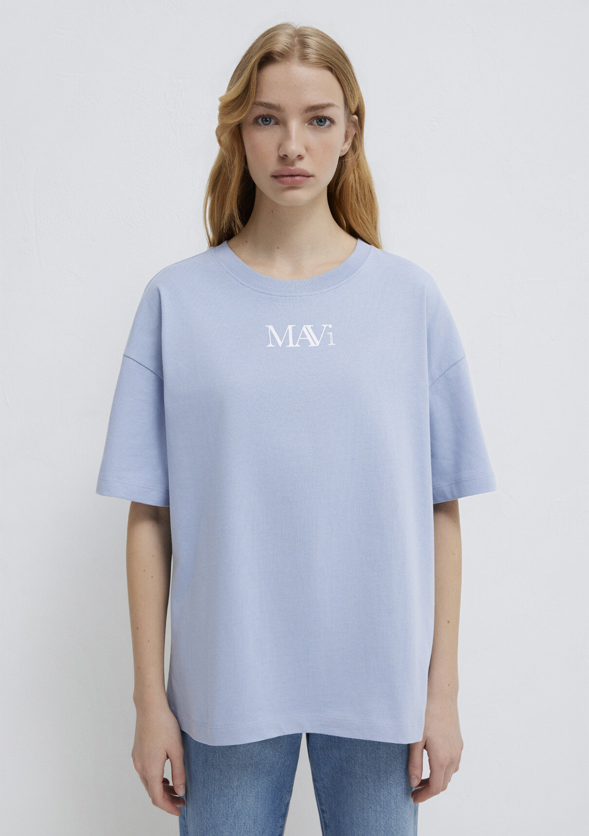 Mavi Logo Baskılı Mavi Tişört görsel 5
