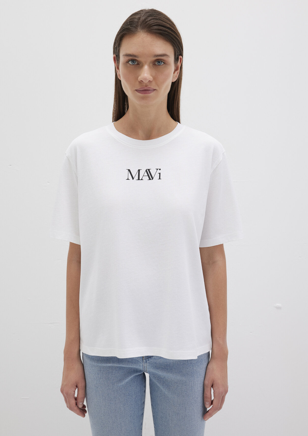 Mavi Logo Baskılı Beyaz Tişört görsel 3