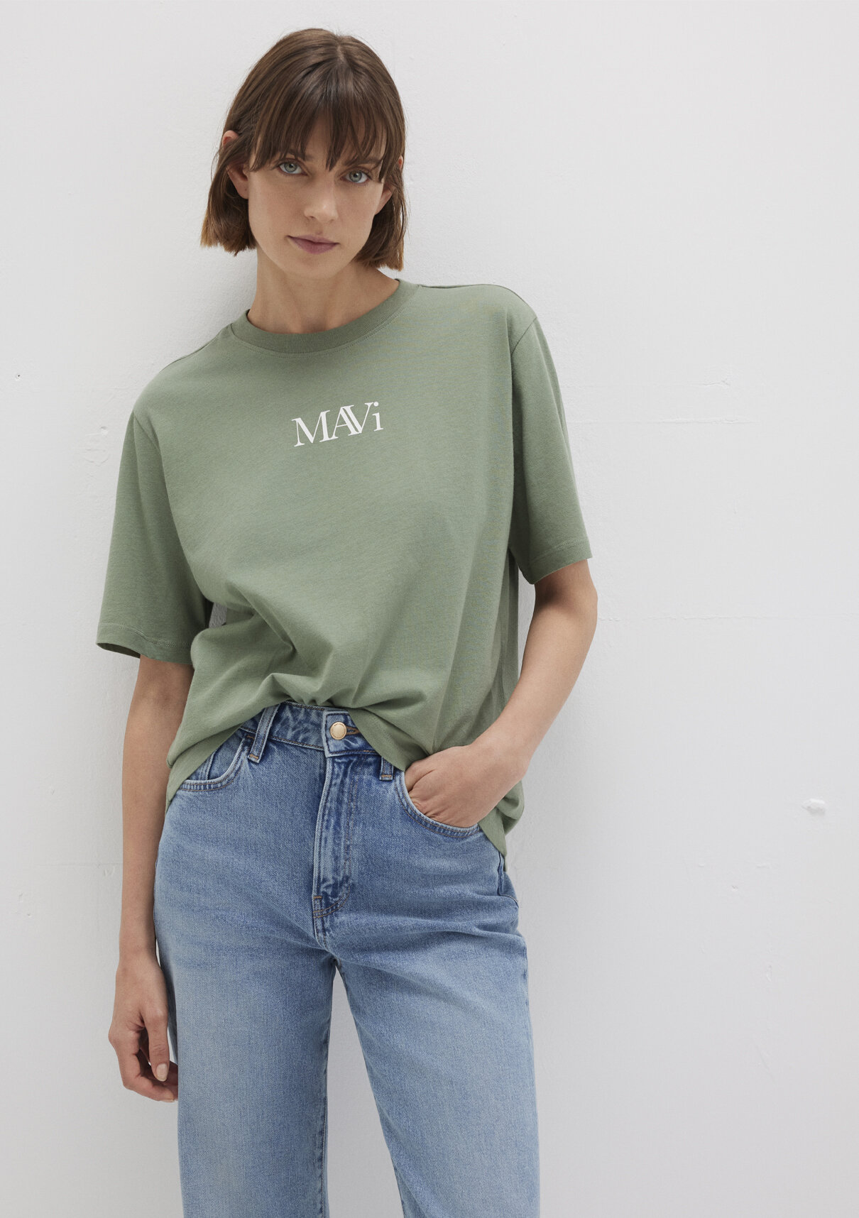 Mavi Logo Baskılı Yeşil Tişört
