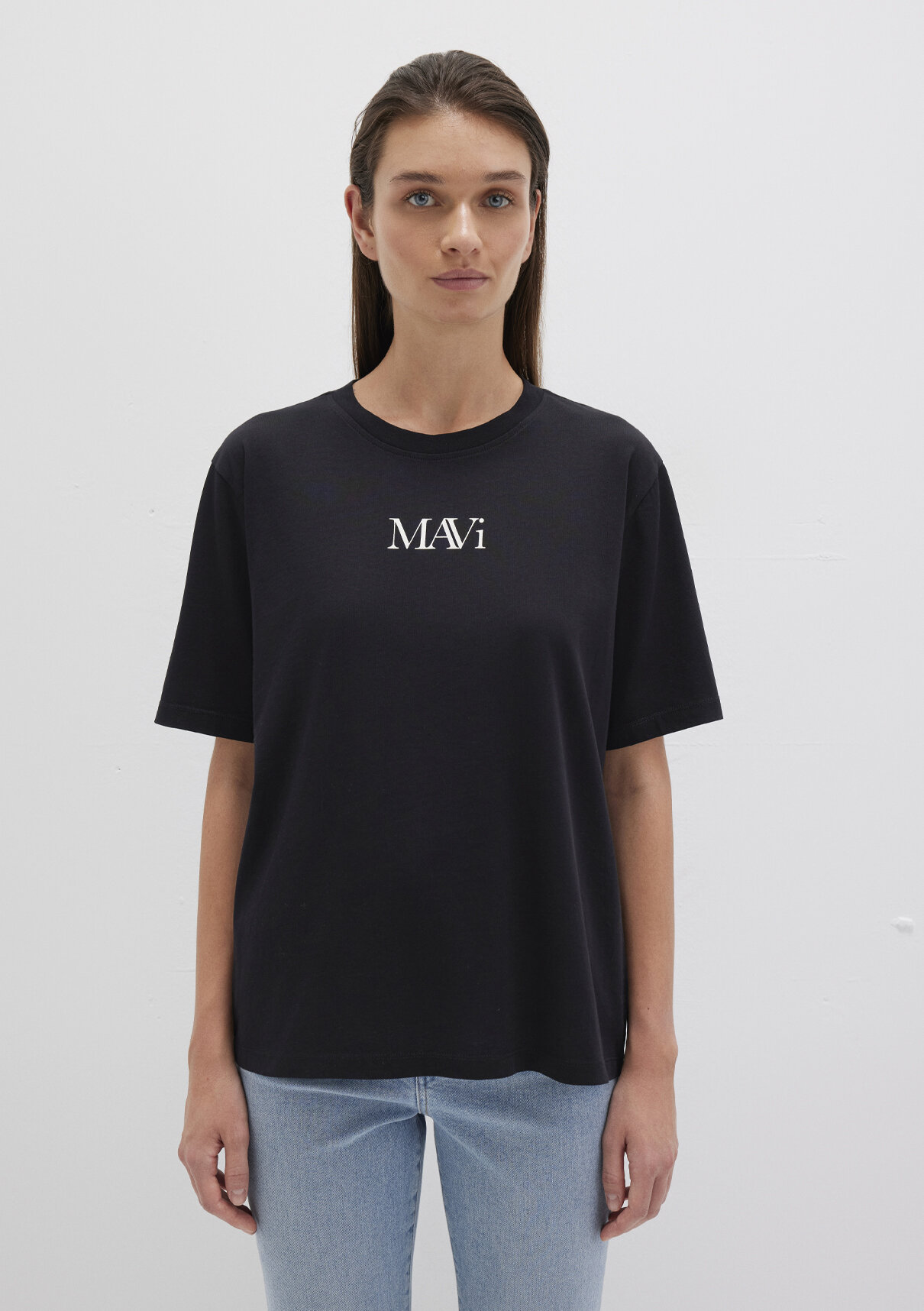 Mavi Logo Baskılı Siyah Tişört görsel 3