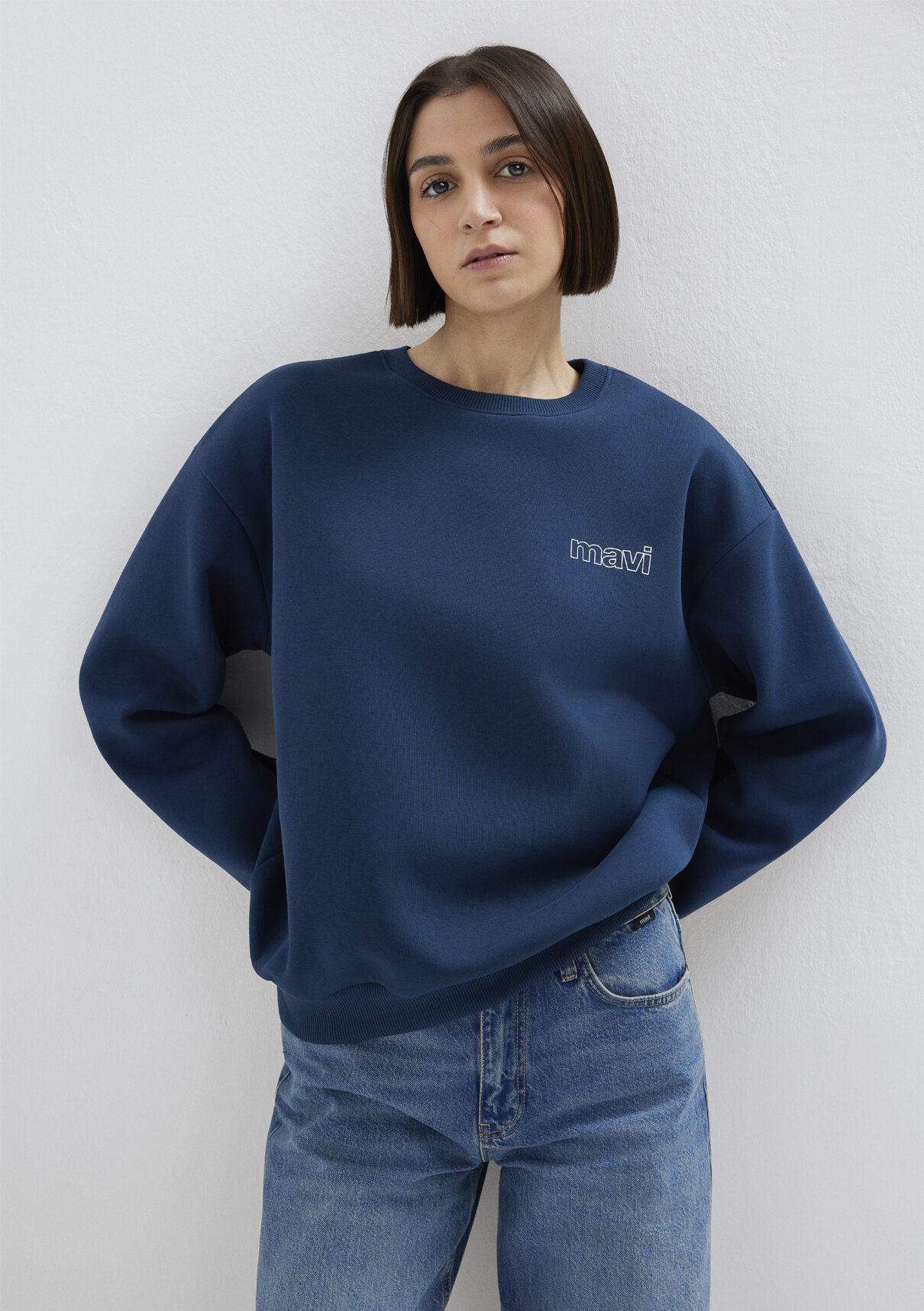 Mavi Logo Baskılı Lacivert Sweatshirt