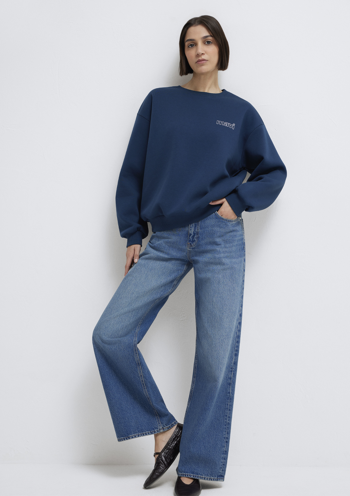 Mavi Logo Baskılı Lacivert Sweatshirt görsel 3