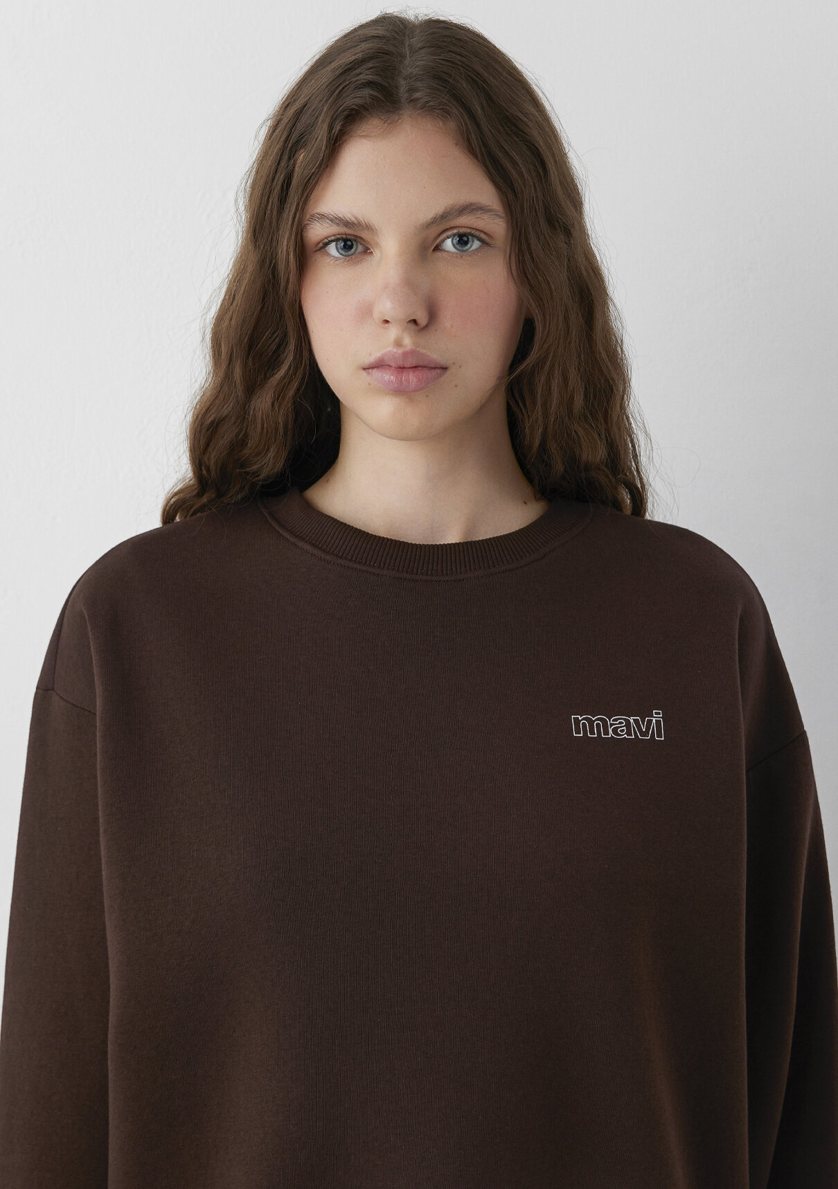 Mavi Logo Baskılı Kahverengi Sweatshirt görsel 6