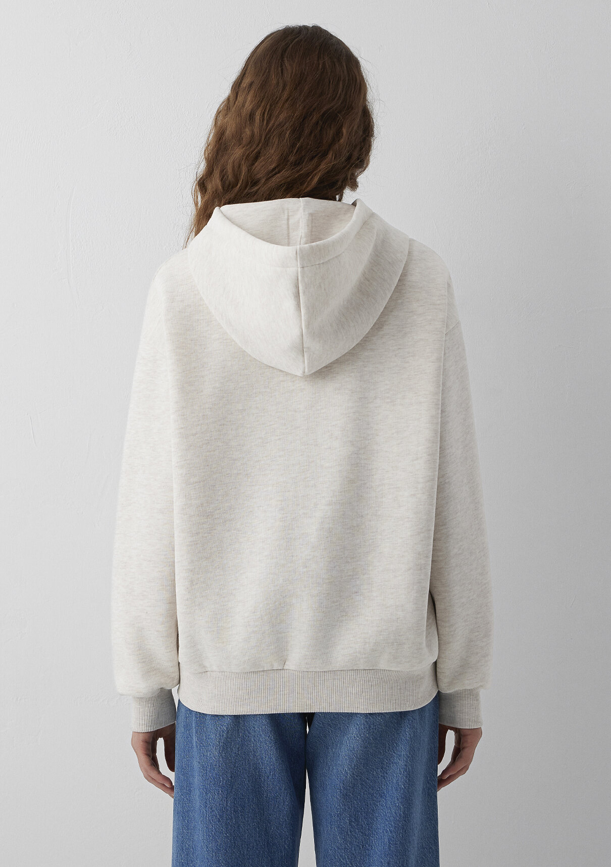 Mavi Kapüşonlu Fermuarlı Bej Sweatshirt görsel 5