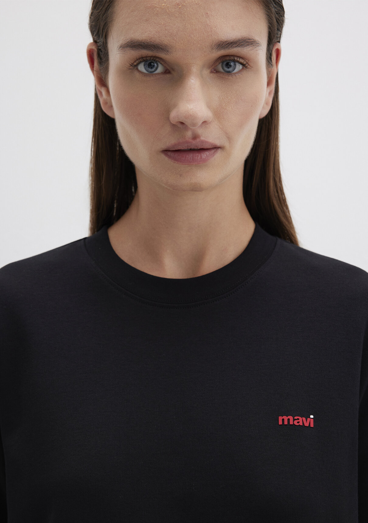 Mavi Mini Mavi Logo Baskılı İnterlok Siyah Basic Tişört görsel 5